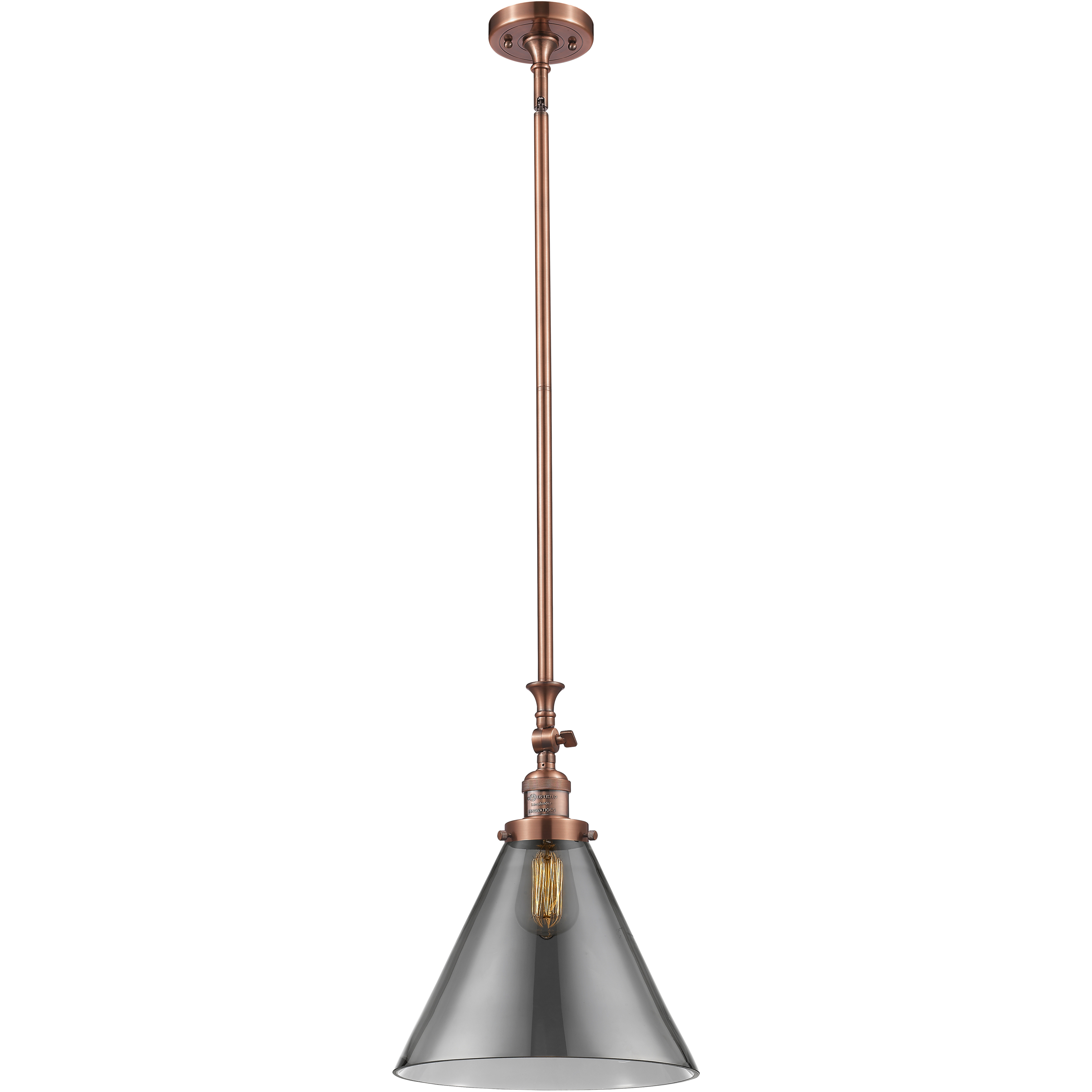 Franklin Restoration Cone 1 Light 12 inch Antique Copper Mini Pendant Ceiling Light in Incandescent, Plated Smoke, Franklin Restoration