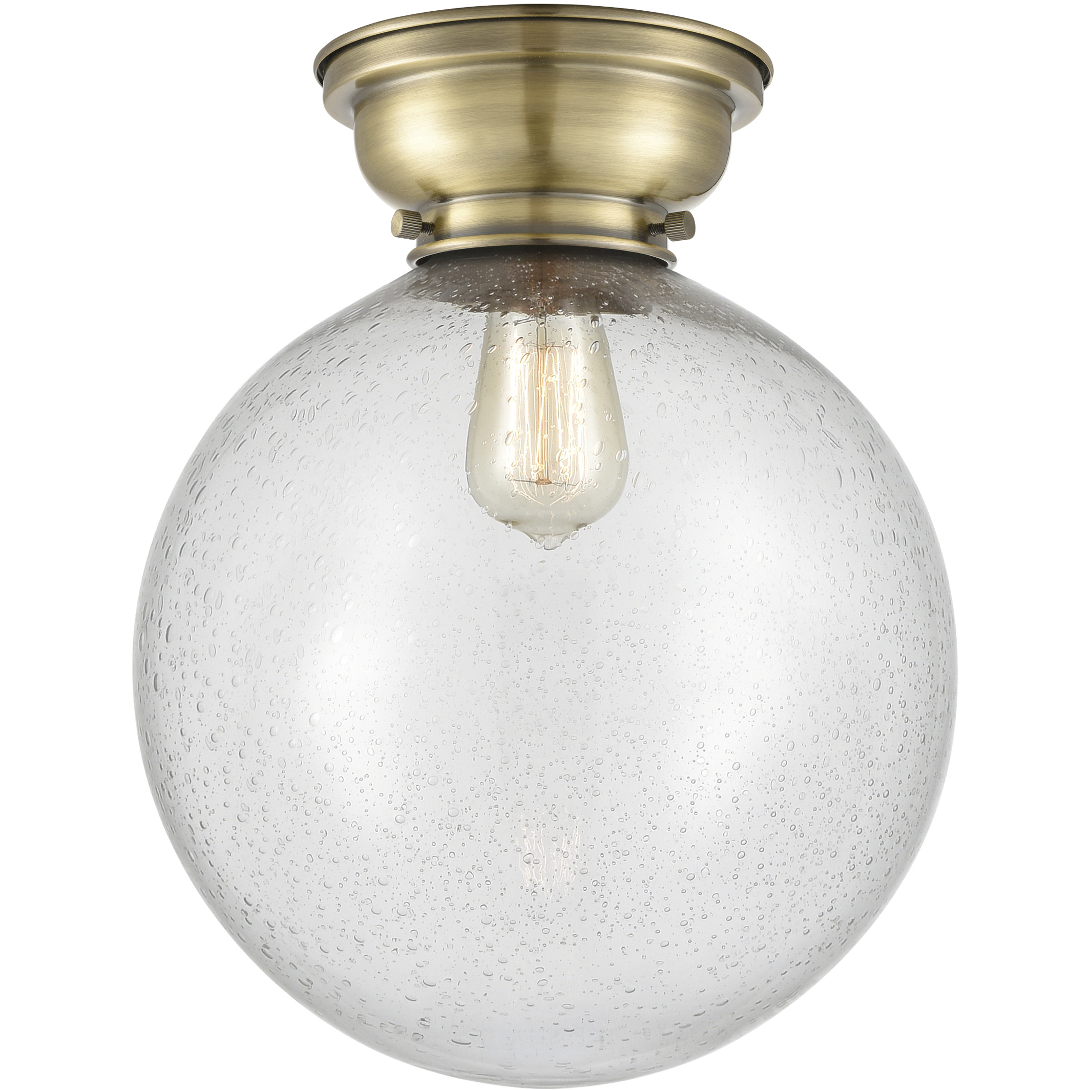 Aditi XX-Large Beacon 1 Light 12 inch Antique Brass Flush Mount Ceiling Light in Incandescent, Seedy Glass, Aditi