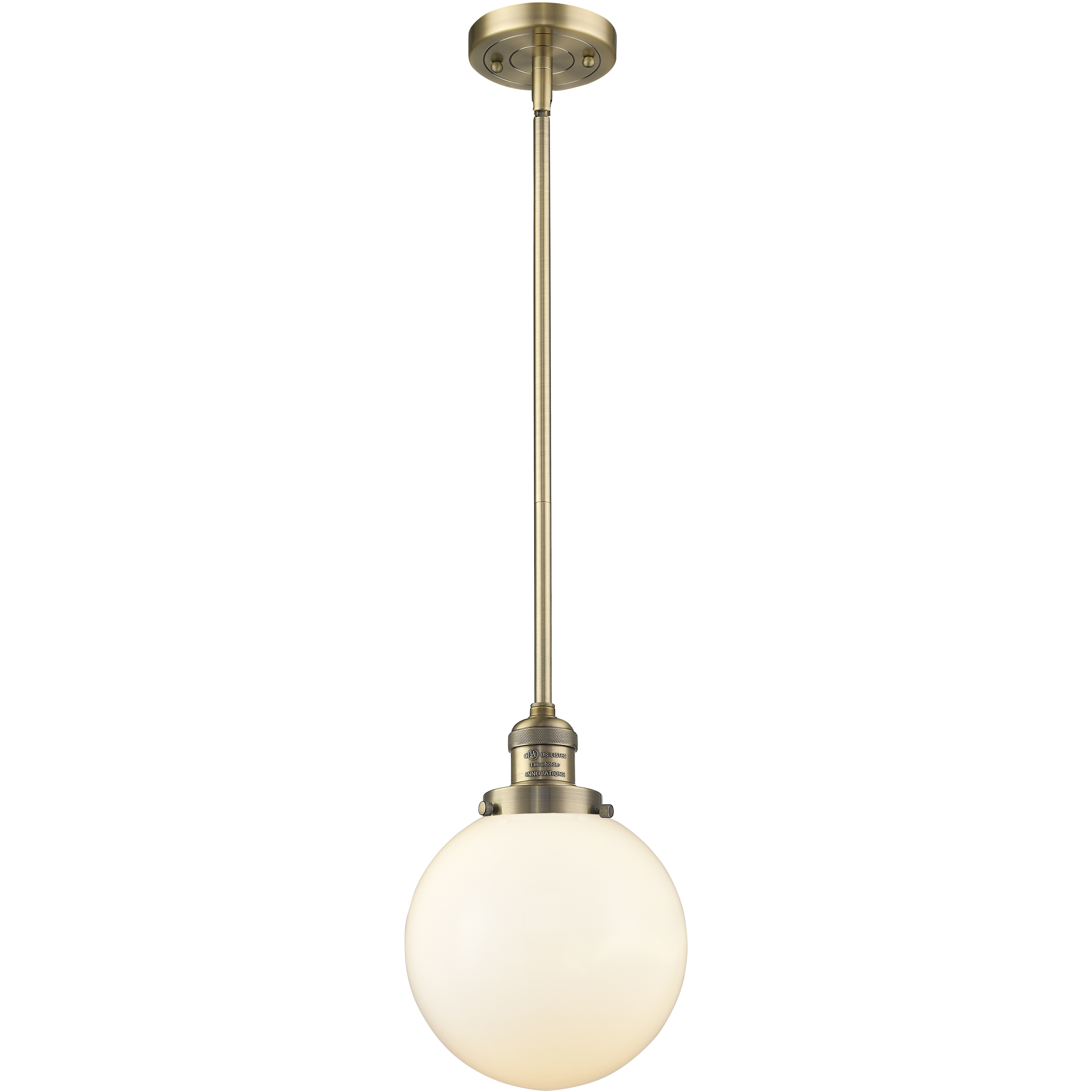 Franklin Restoration Beacon LED 8 inch Brushed Brass Mini Pendant Ceiling Light in Matte White, Franklin Restoration