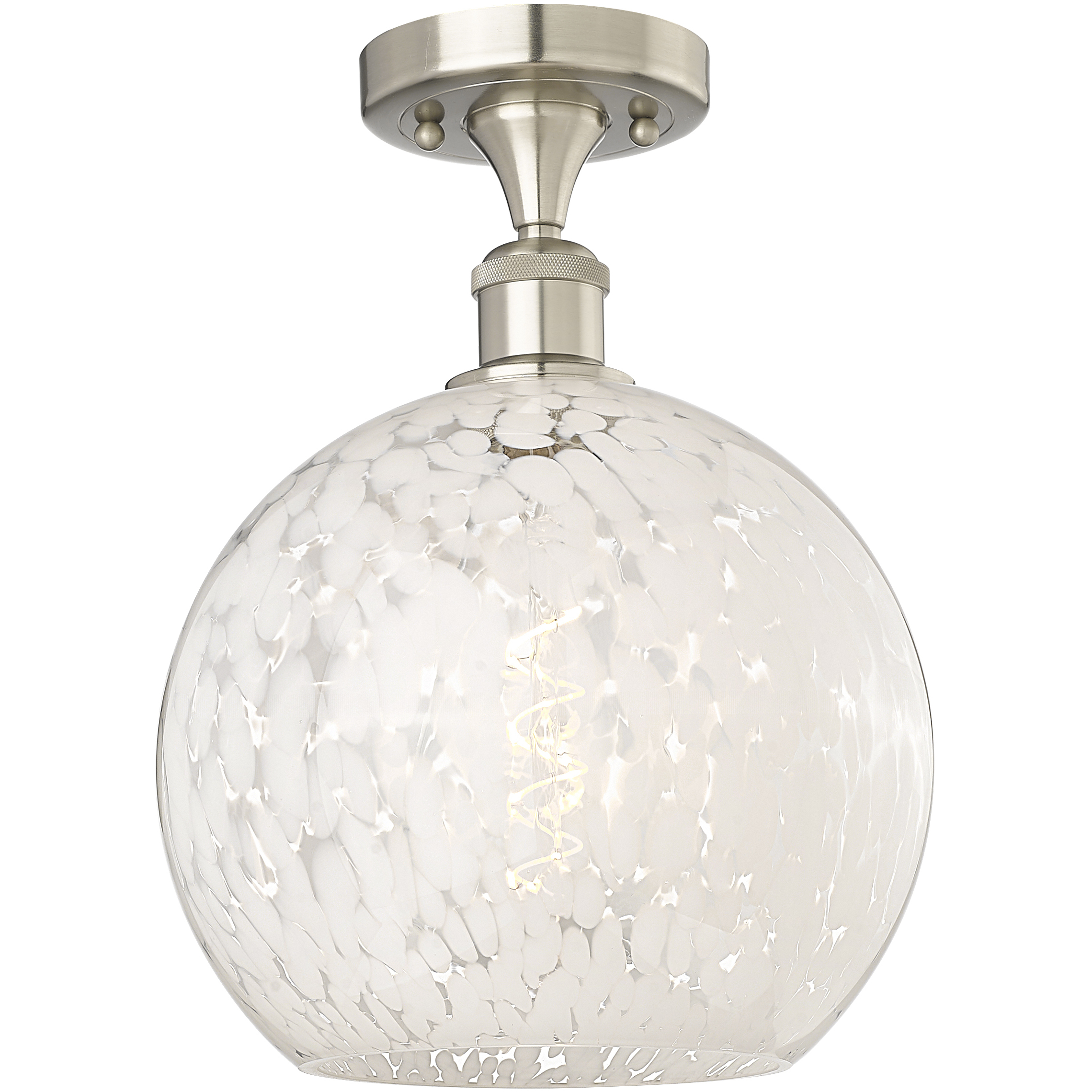Edison White Mouchette 1 Light 10 inch Brushed Satin Nickel Semi-Flush Mount Ceiling Light
