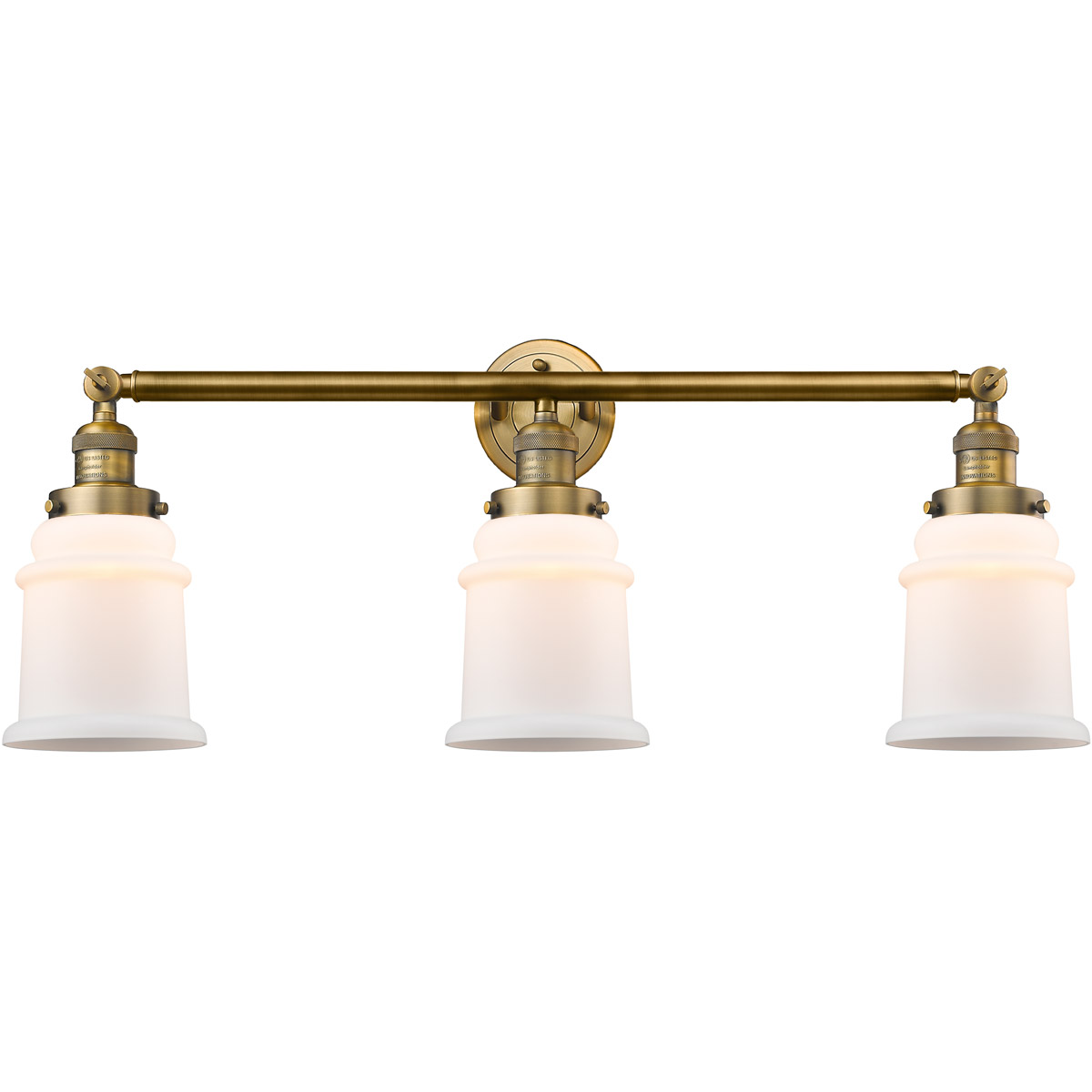 Franklin Restoration Canton 3 Light 30 inch Brushed Brass Bath Vanity Light Wall Light in Matte White Glass, Franklin Restoration