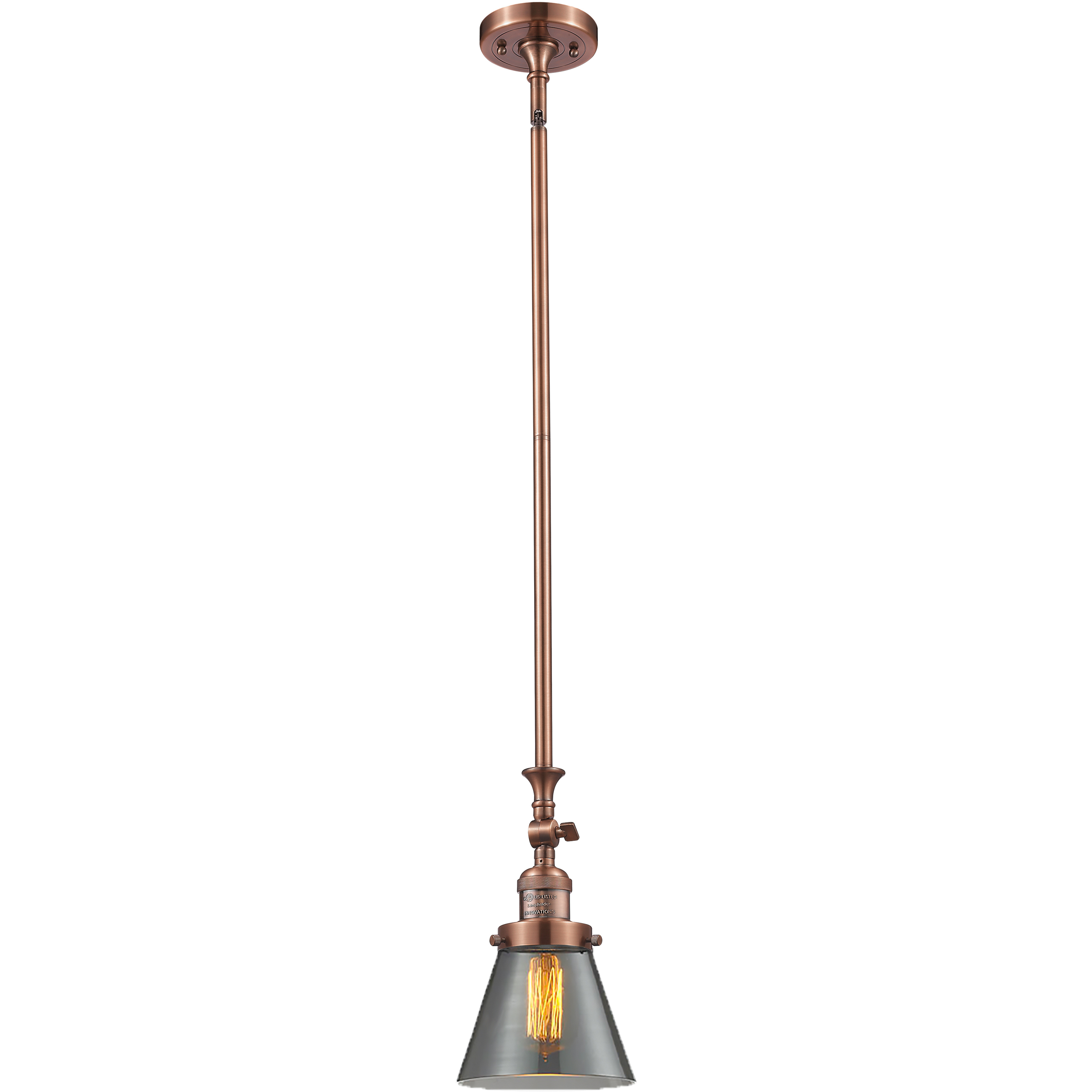 Franklin Restoration Cone LED 6 inch Antique Copper Mini Pendant Ceiling Light in Plated Smoke, Franklin Restoration