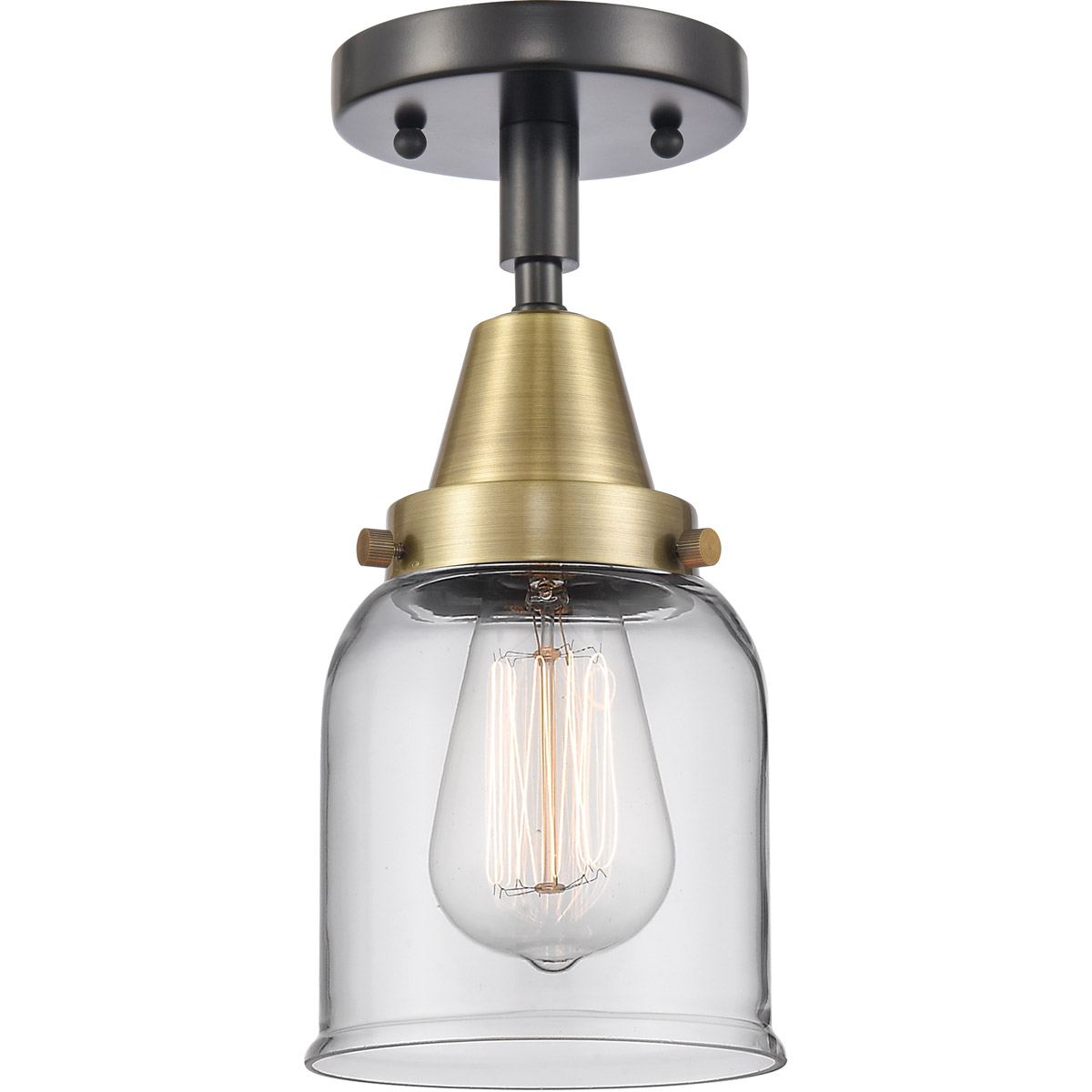 Franklin Restoration Small Bell 1 Light 5 inch Black Antique Brass Flush Mount Ceiling Light in Clear Glass