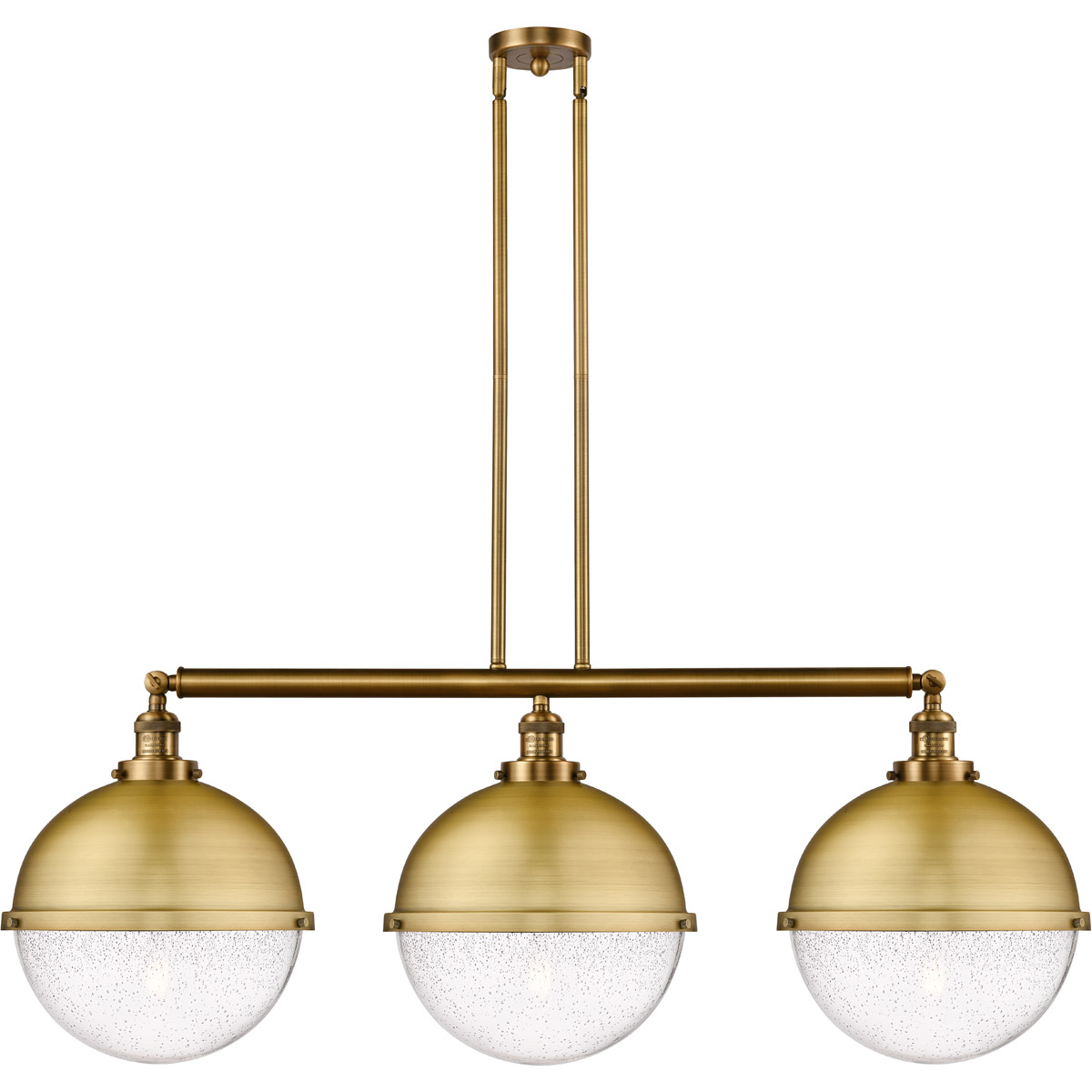 Franklin Restoration Hampden 3 Light 45.38 inch Brushed Brass Island Light Ceiling Light in Seedy Glass