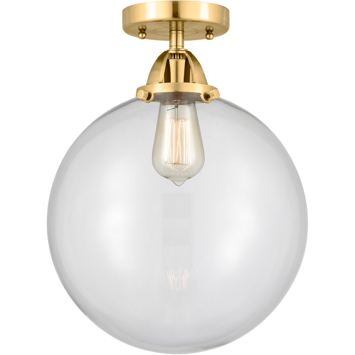 Nouveau 2 Beacon LED 12 inch Satin Gold Semi-Flush Mount Ceiling Light in Clear Glass