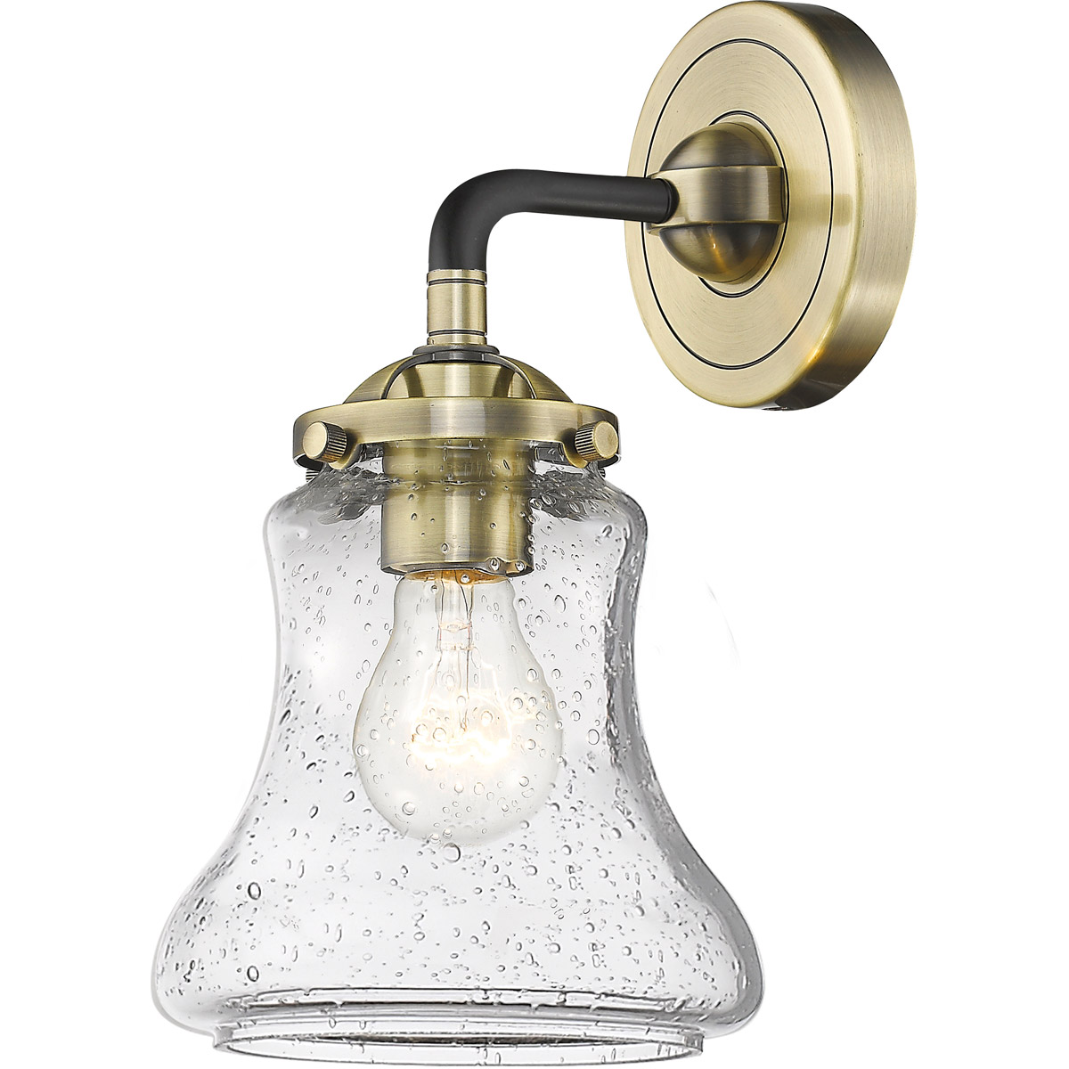 Nouveau Bellmont 1 Light 6 inch Black Antique Brass Sconce Wall Light in Seedy Glass, Nouveau