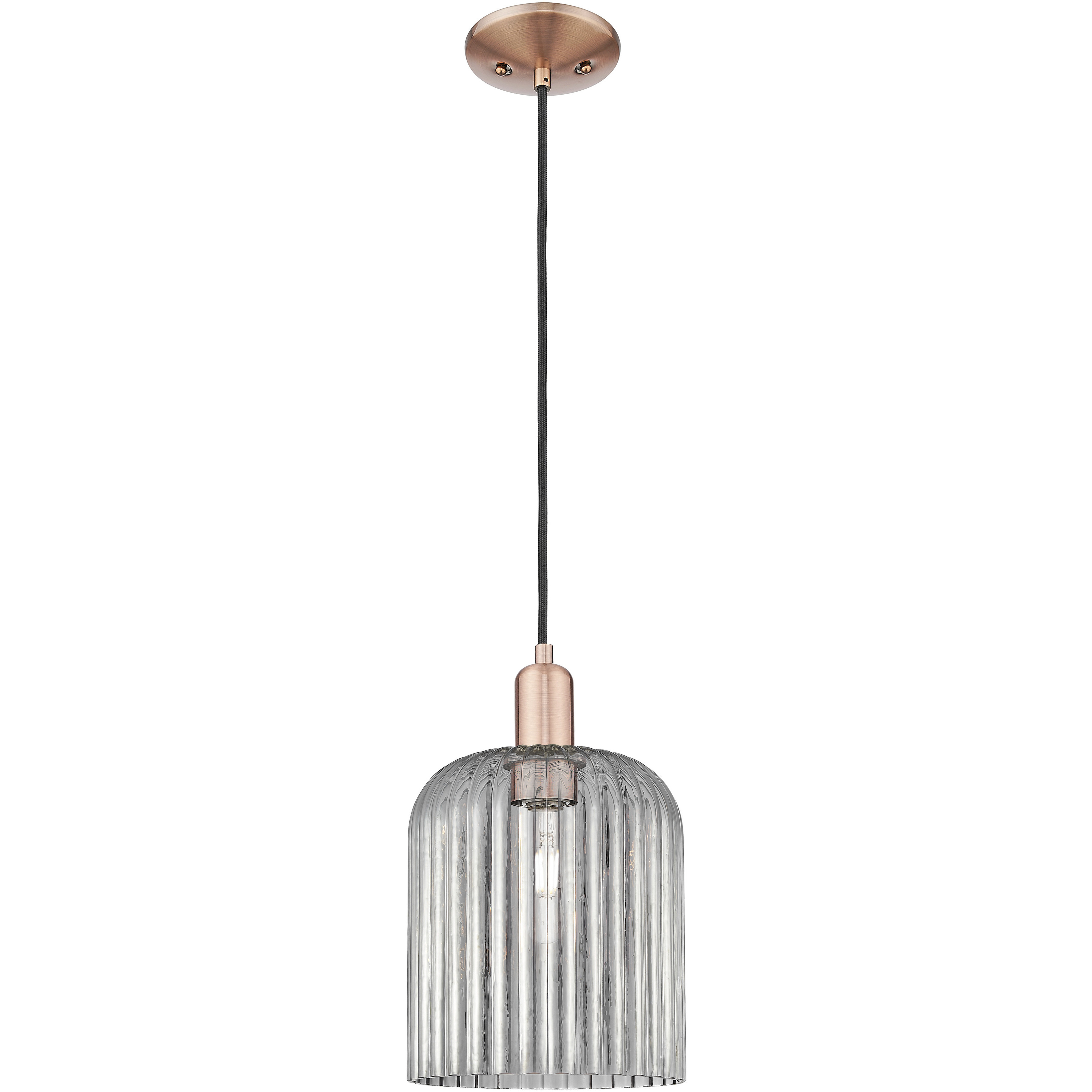 Arcadia Bridal Veil 1 Light 8 inch Antique Copper Mini Pendant Ceiling Light in Light Smoke Glass