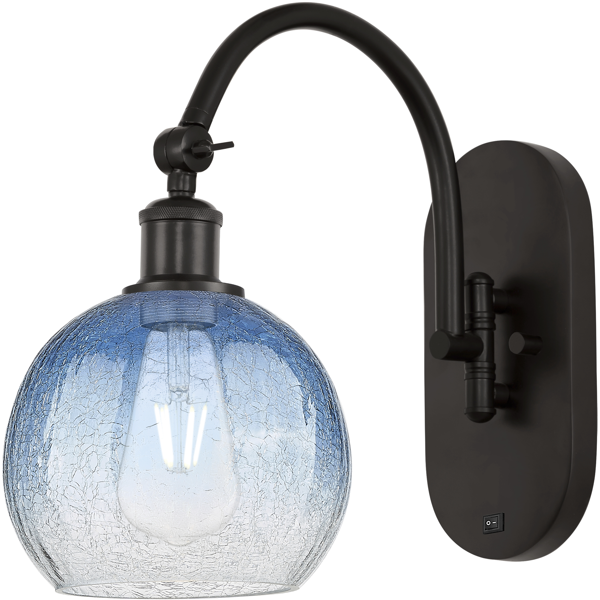 Ballston Brookhaven Globe 1 Light 7.88 inch Oil Rubbed Bronze Swing Arm Sconce Wall Light in Sapphire Blue Glass