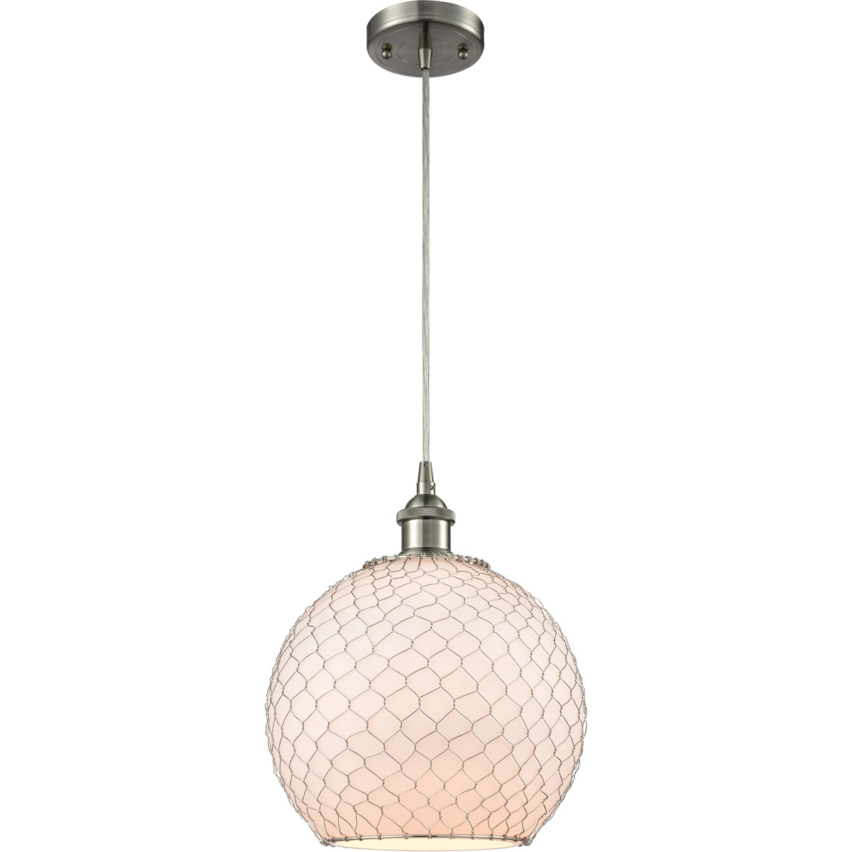Ballston Large Farmhouse Chicken Wire LED 10 inch Brushed Satin Nickel Mini Pendant Ceiling Light, Ballston