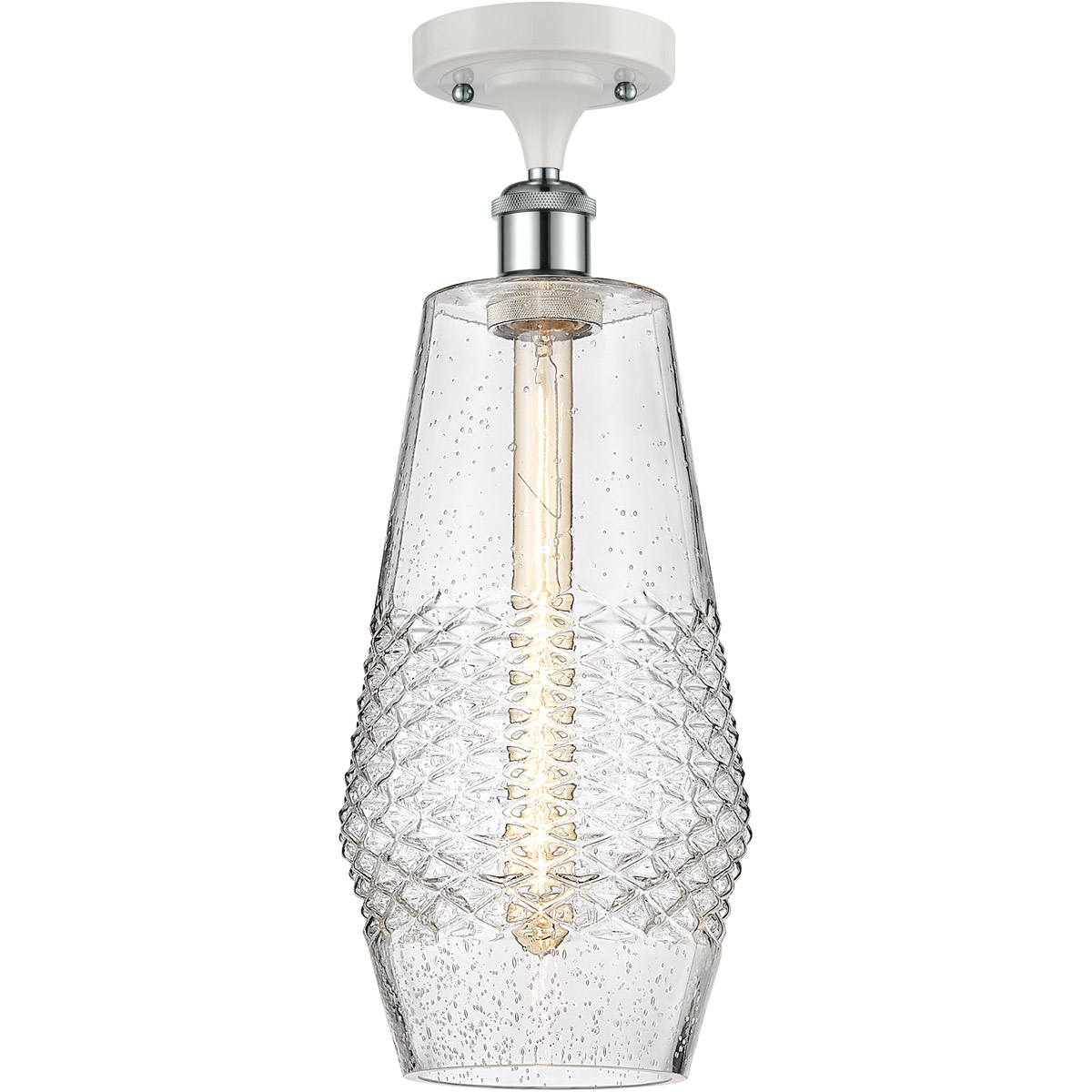Ballston Windham LED 7 inch White and Polished Chrome Semi-Flush Mount Ceiling Light in Seedy Glass