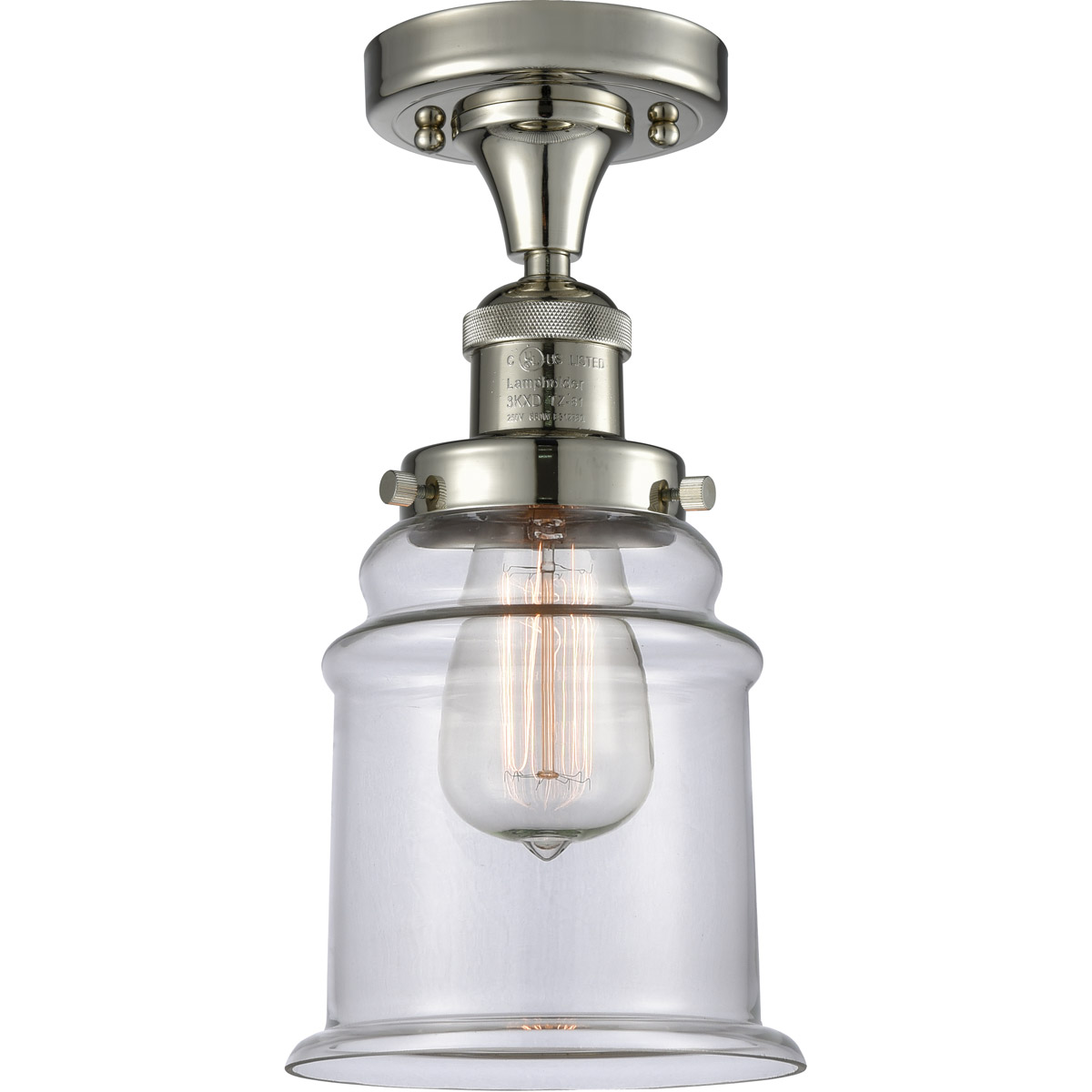 Franklin Restoration Canton LED 6 inch Polished Nickel Semi-Flush Mount Ceiling Light in Clear Glass, Franklin Restoration
