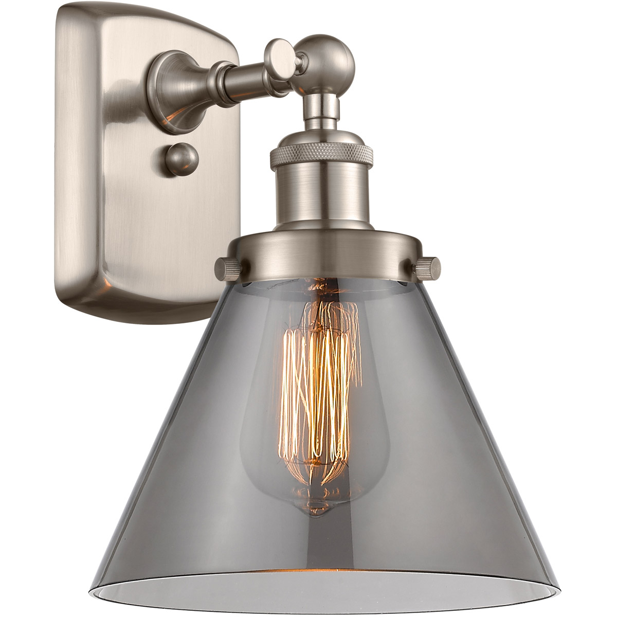 Ballston Large Cone LED 8 inch Brushed Satin Nickel Sconce Wall Light in Plated Smoke Glass, Ballston