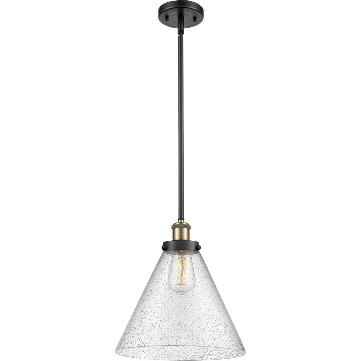 Ballston X-Large Cone LED 12 inch Black Antique Brass Pendant Ceiling Light in Seedy Glass