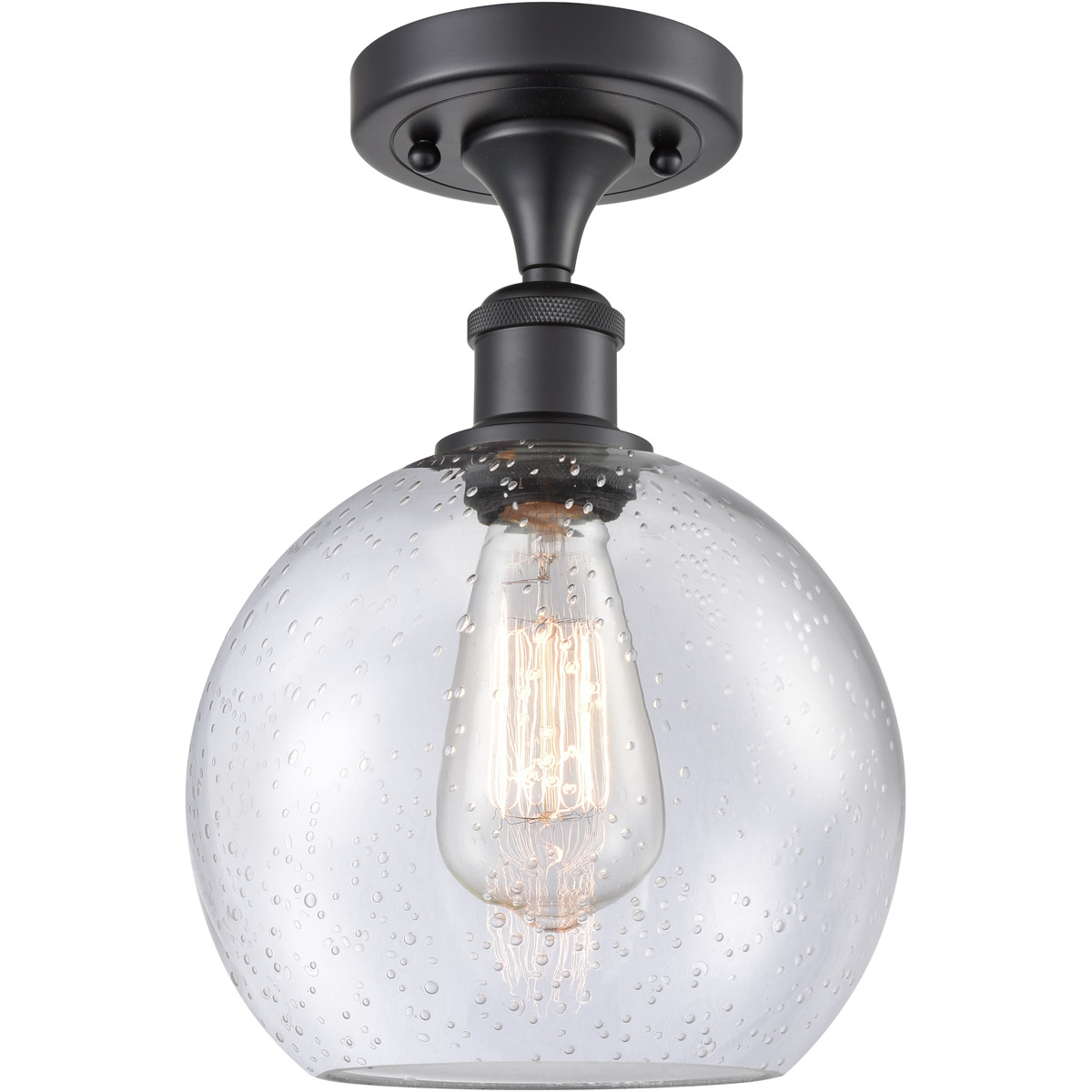 Ballston Athens 1 Light 8 inch Matte Black Semi-Flush Mount Ceiling Light in Seedy Glass, Ballston