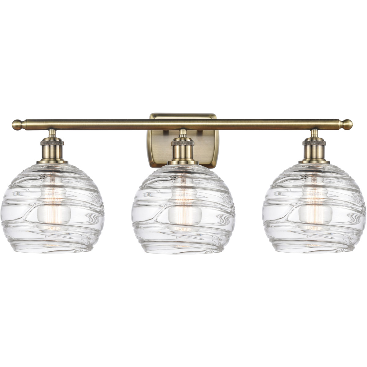 Ballston Deco Swirl 3 Light 26 inch Antique Brass Bath Vanity Light Wall Light in Incandescent, Athens, Deco Swirl Glass, Ballston