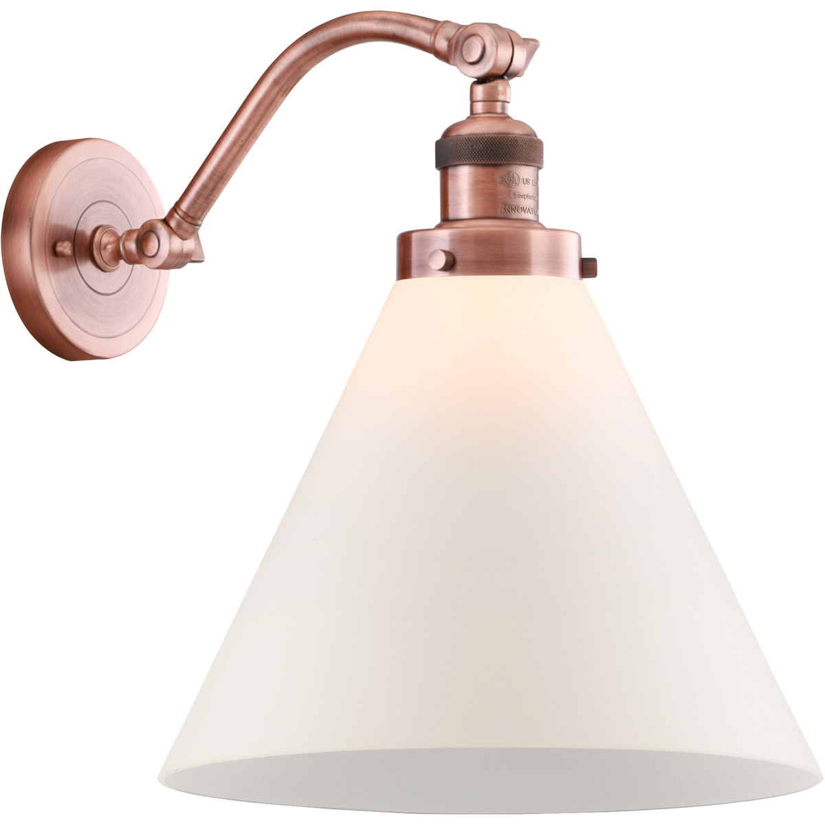 Franklin Restoration X-Large Cone 1 Light 12 inch Antique Copper Sconce Wall Light in Matte White Glass, Franklin Restoration