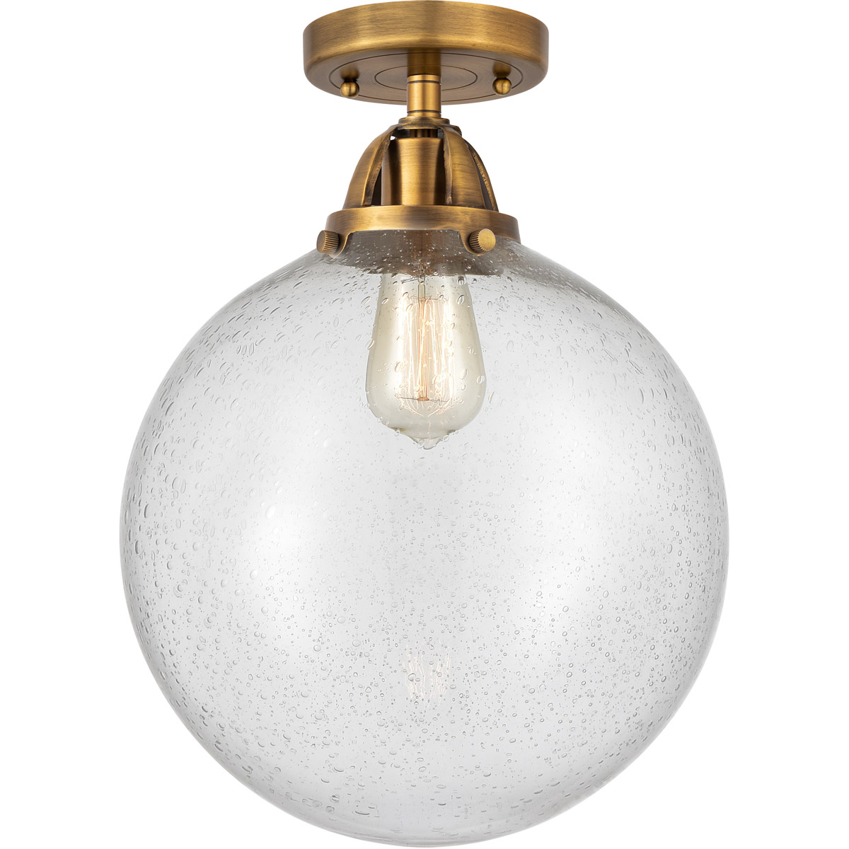 Nouveau 2 Beacon LED 12 inch Brushed Brass Semi-Flush Mount Ceiling Light in Seedy Glass