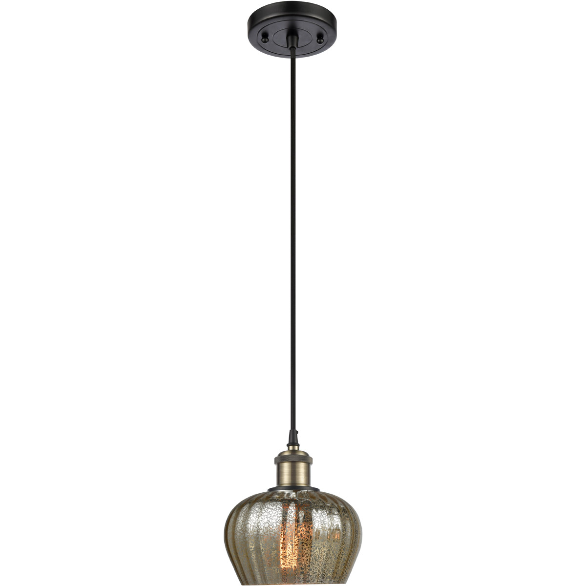 Ballston Fenton LED 7 inch Black Antique Brass Mini Pendant Ceiling Light in Mercury Glass, Ballston