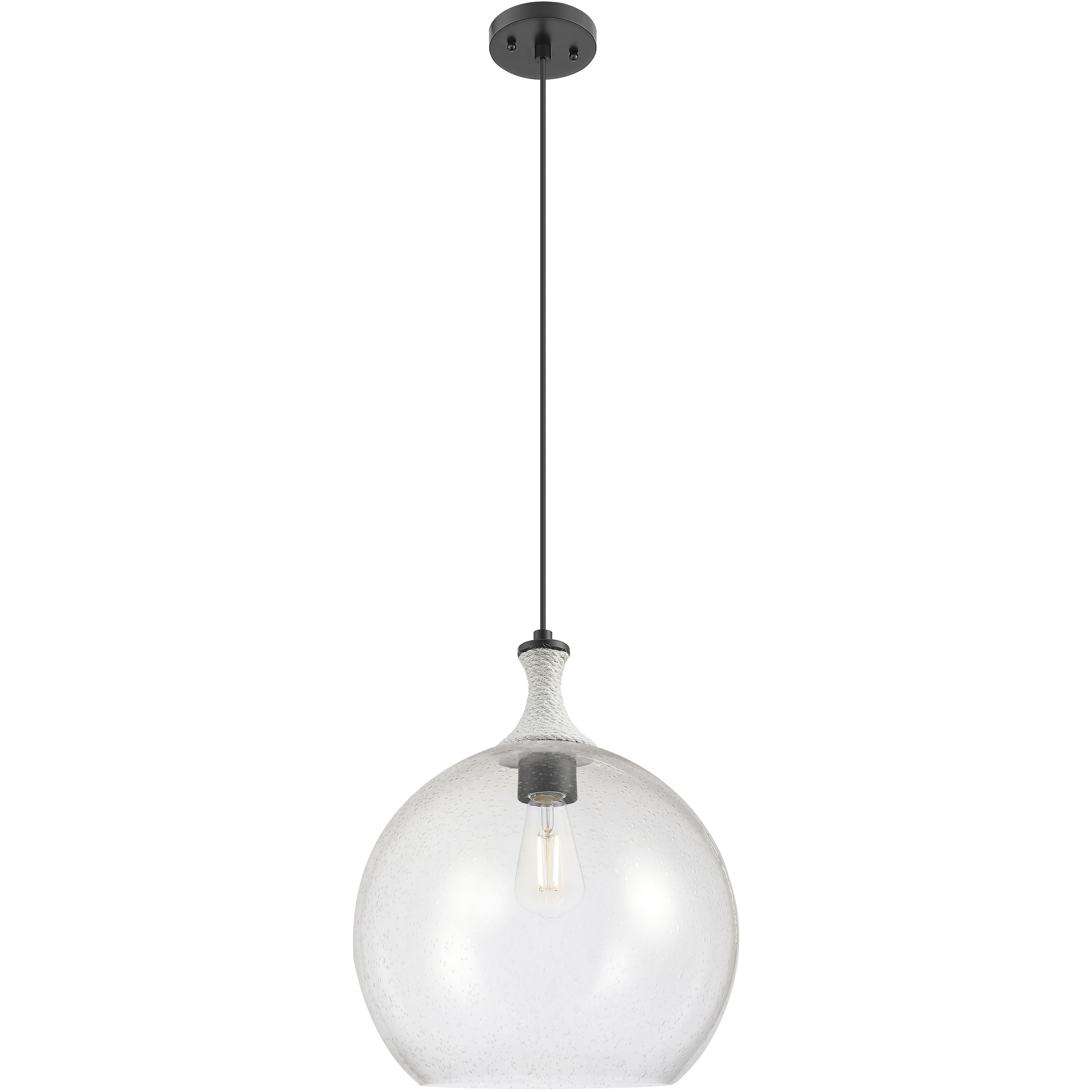 Astor 1 Light 14 inch Matte Black Pendant Ceiling Light in Seedy Glass