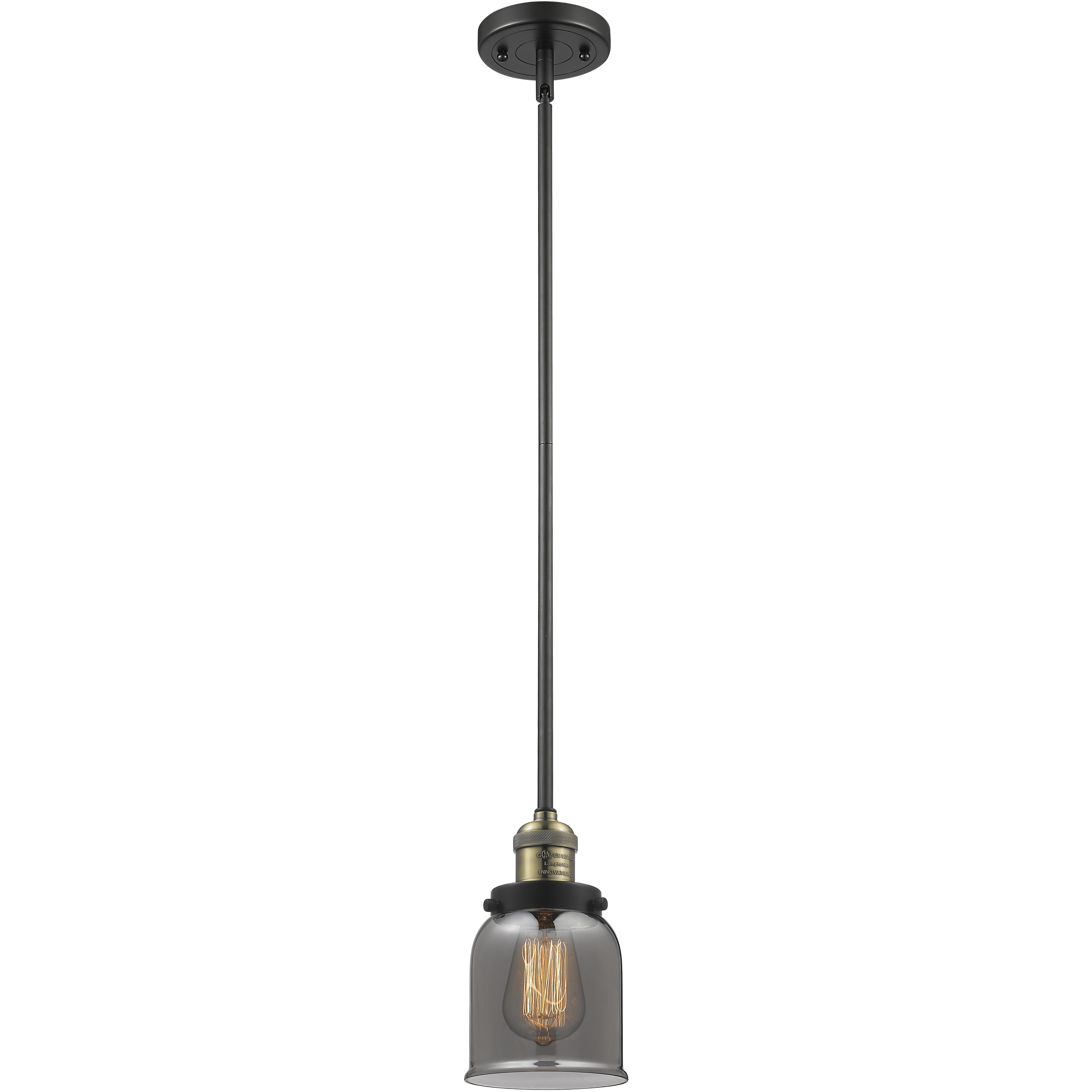 Franklin Restoration Bell 1 Light 5 inch Black Antique Brass Mini Pendant Ceiling Light in Bulb Not Included, Light Smoke Glass, Franklin Restoration