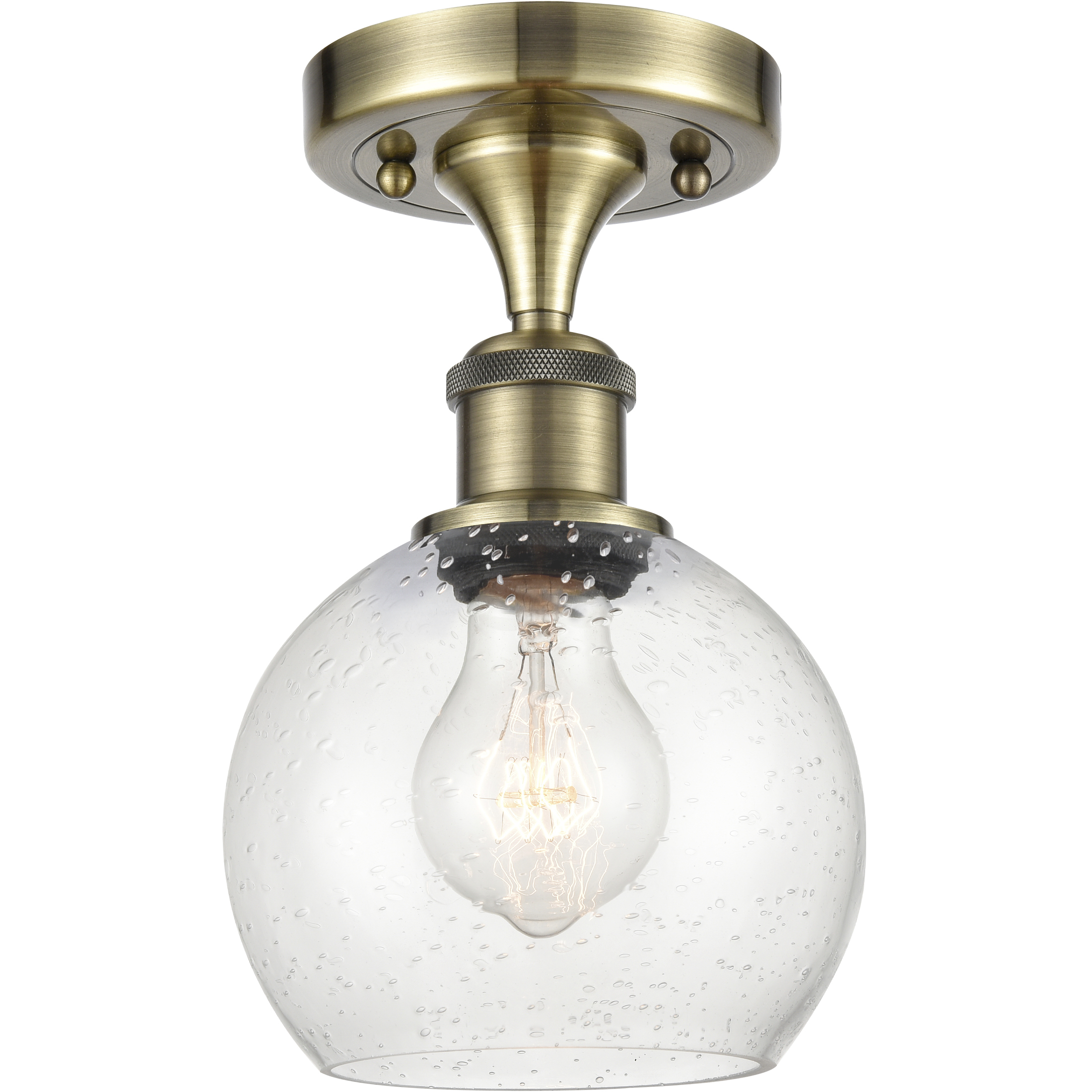 Athens 1 Light 6 inch Antique Brass Semi-Flush Mount Ceiling Light in Seedy Glass