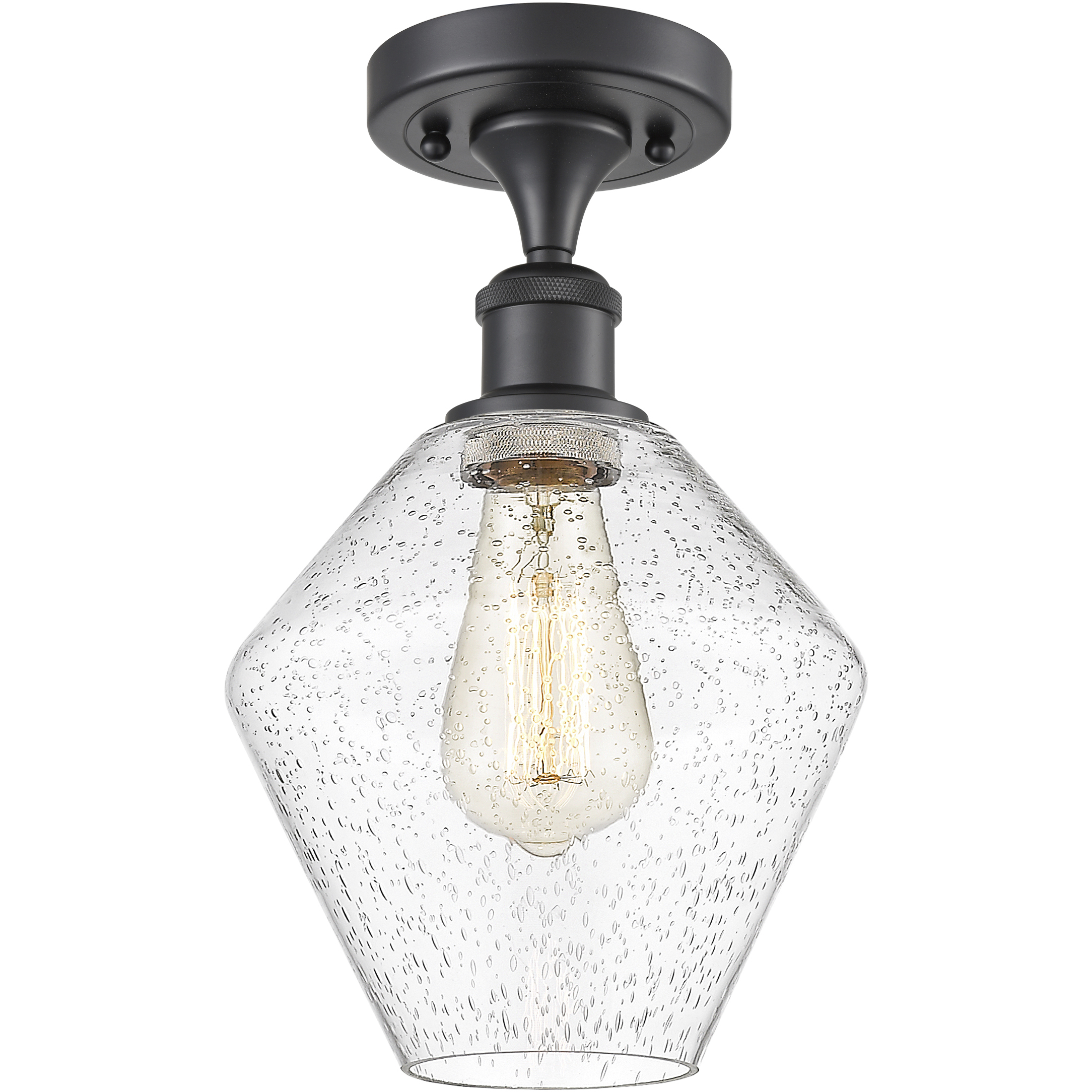 Edison Cindyrella 1 Light 8 inch Matte Black Semi-Flush Mount Ceiling Light in Seedy Glass