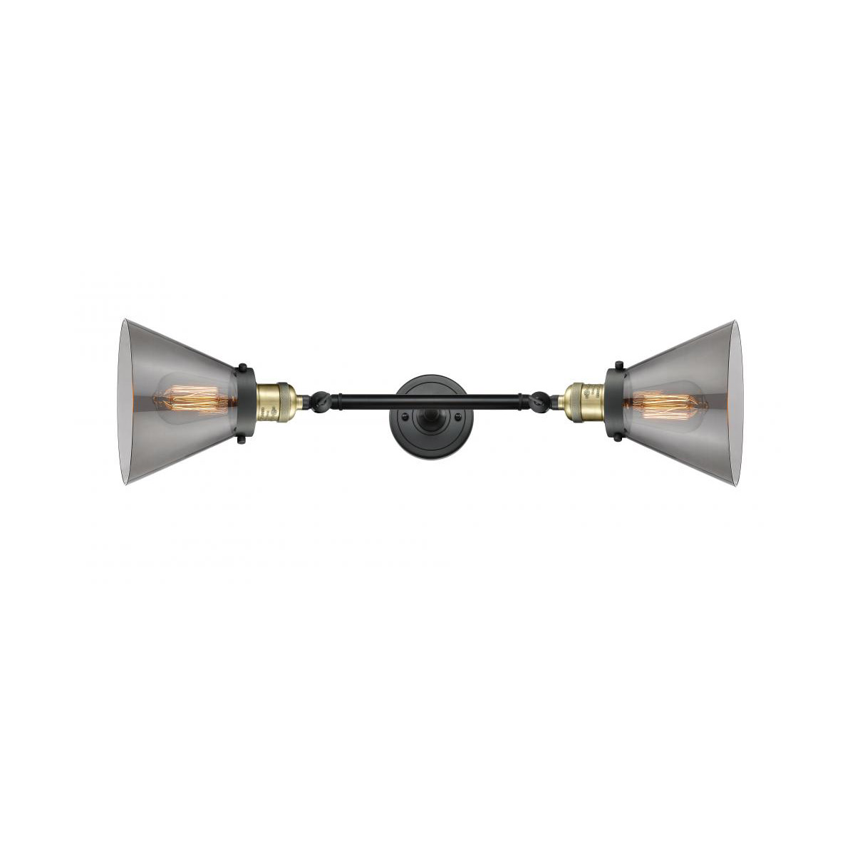 Franklin Restoration Large Cone LED 8 inch Black Antique Brass Bath Vanity Light Wall Light in Plated Smoke Glass, Franklin Restoration
