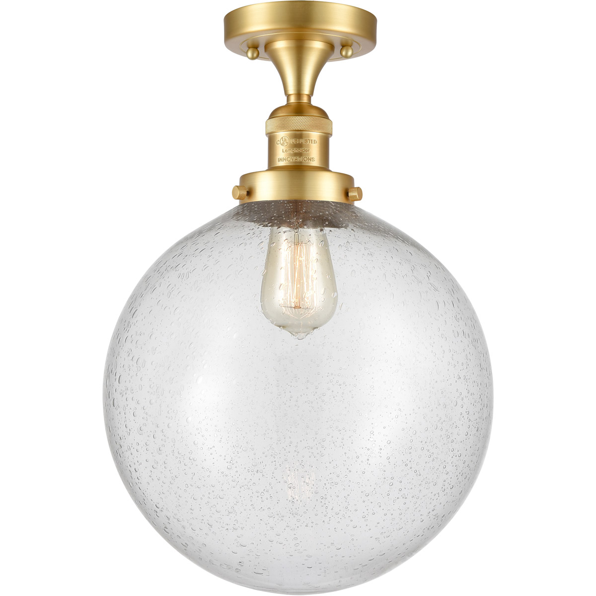 Franklin Restoration XX-Large Beacon LED 12 inch Brushed Brass Semi-Flush Mount Ceiling Light in Seedy Glass, Franklin Restoration