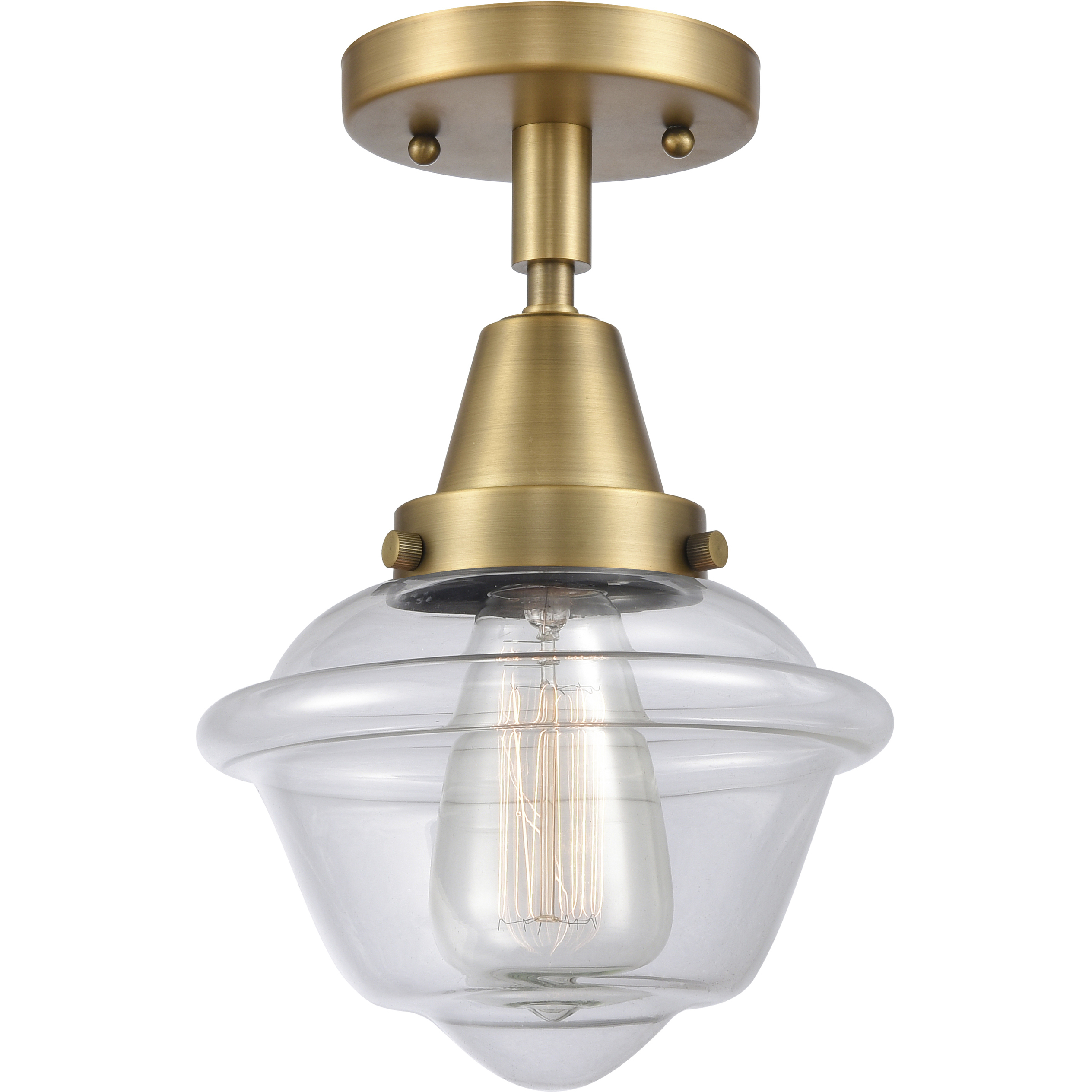 Franklin Restoration Small Oxford 1 Light 8 inch Brushed Brass Flush Mount Ceiling Light in Clear Glass