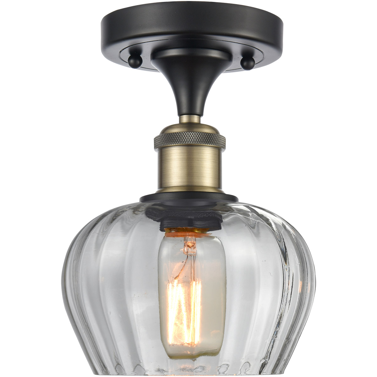 Ballston Fenton 1 Light 6.5 inch Black Antique Brass Semi-Flush Mount Ceiling Light in Clear Glass, Ballston