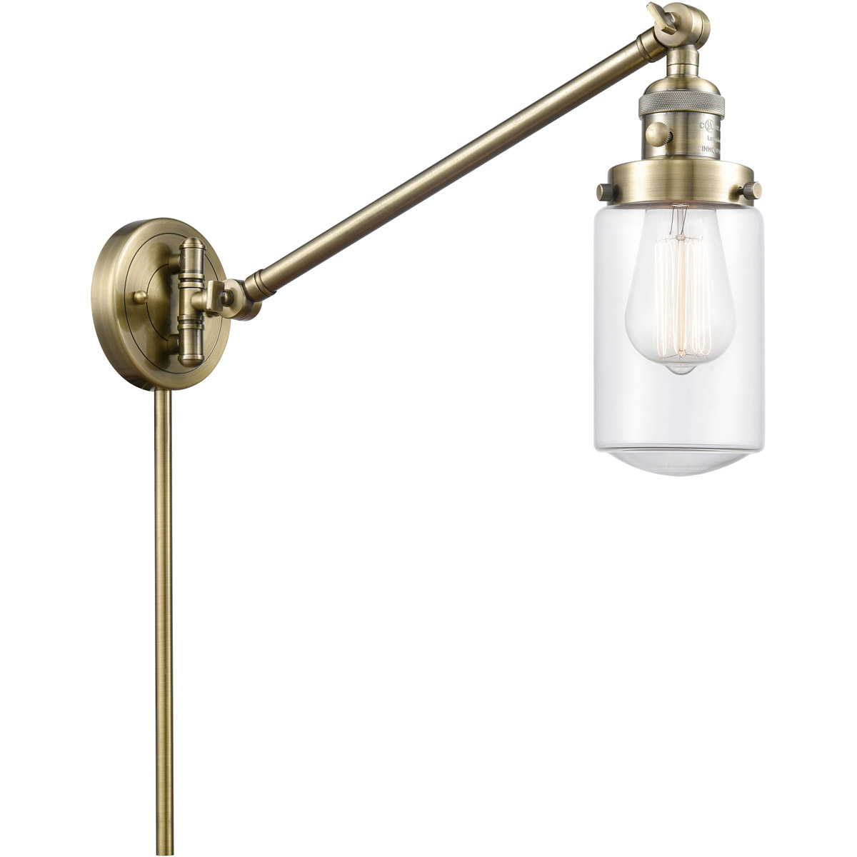 Dover 30 inch 3.50 watt Antique Brass Swing Arm Wall Light, Franklin Restoration