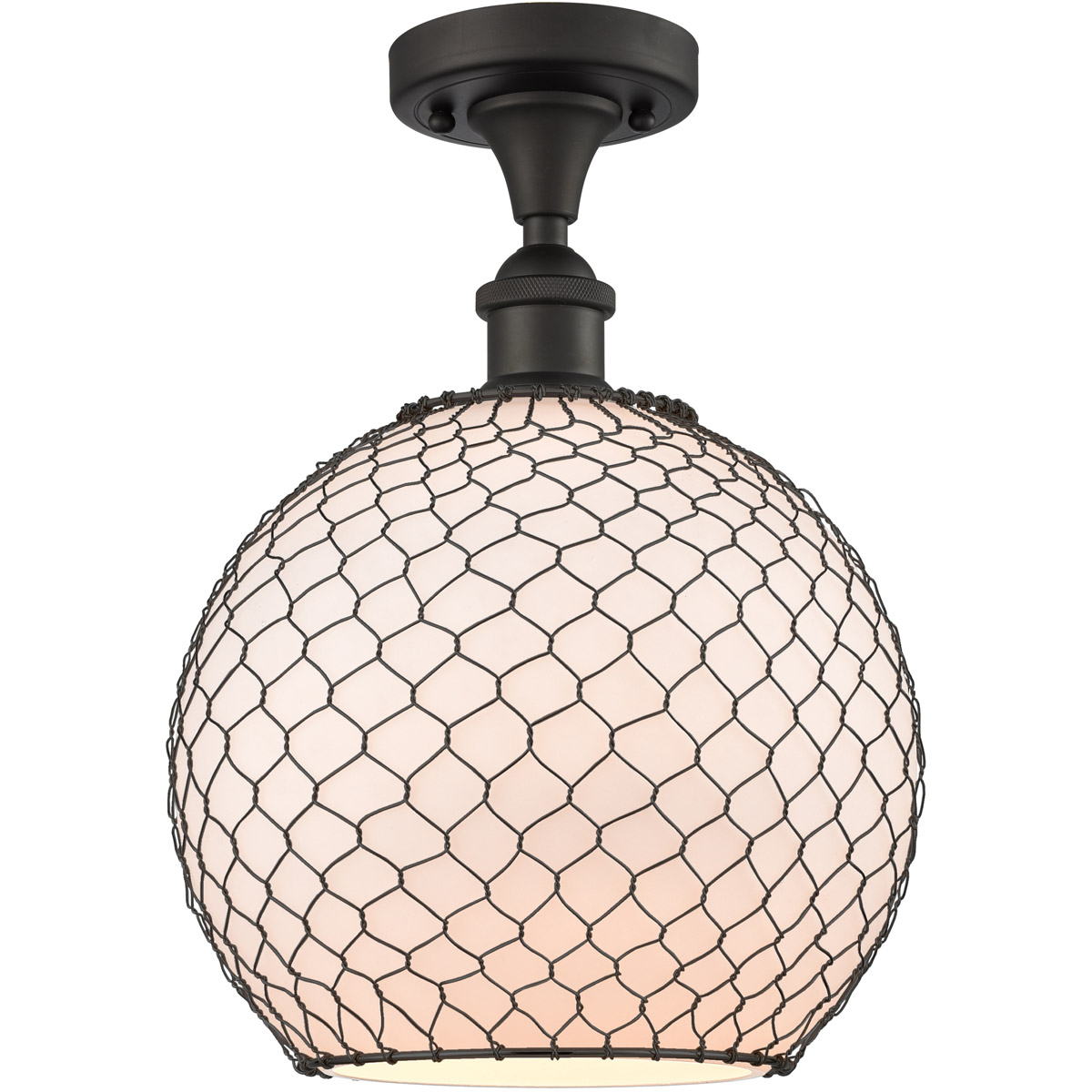Ballston Large Farmhouse Chicken Wire 1 Light 10 inch Oil Rubbed Bronze Semi-Flush Mount Ceiling Light, Ballston