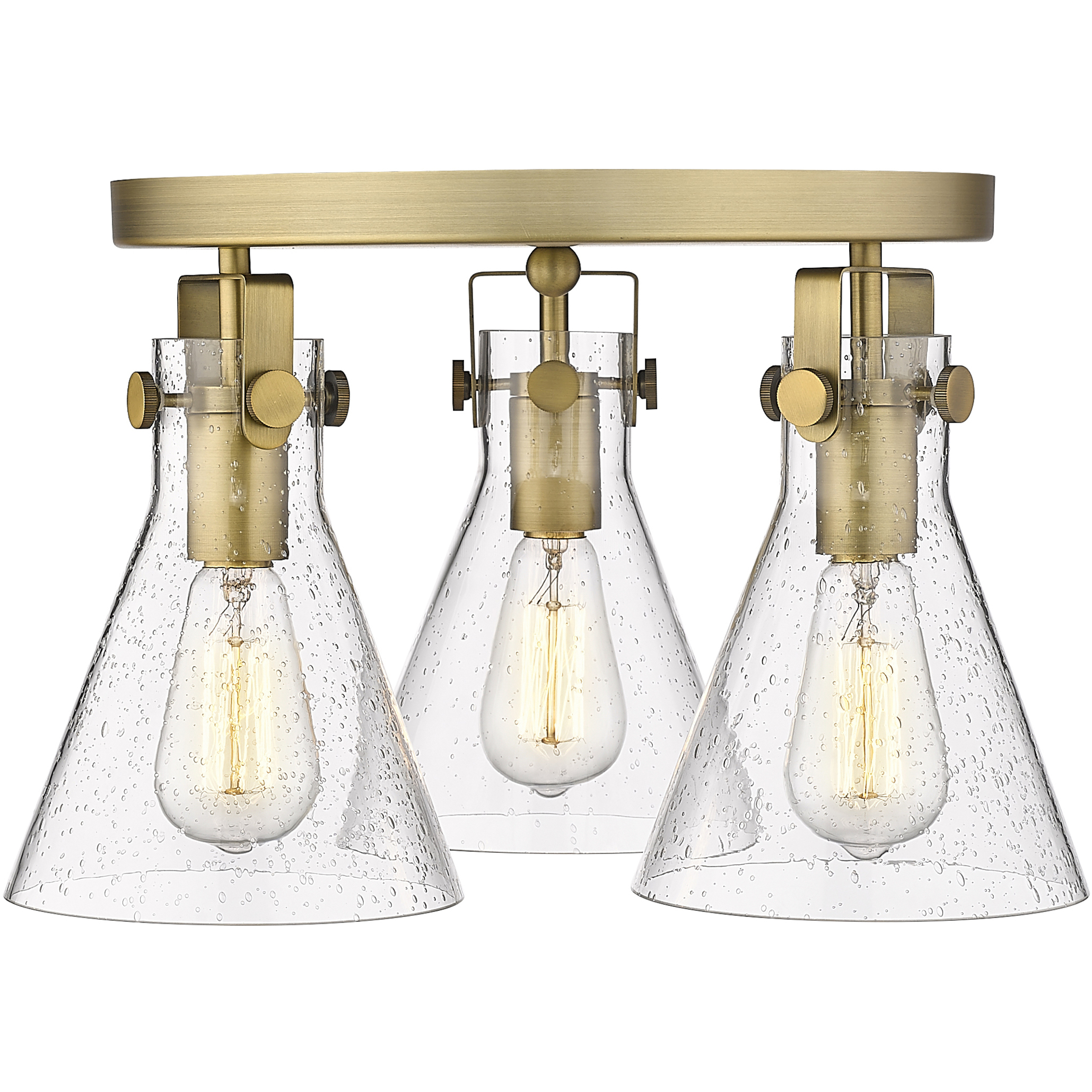 Newton Cone 3 Light 19.63 inch Brushed Brass Flush Mount Ceiling Light in Seedy Glass