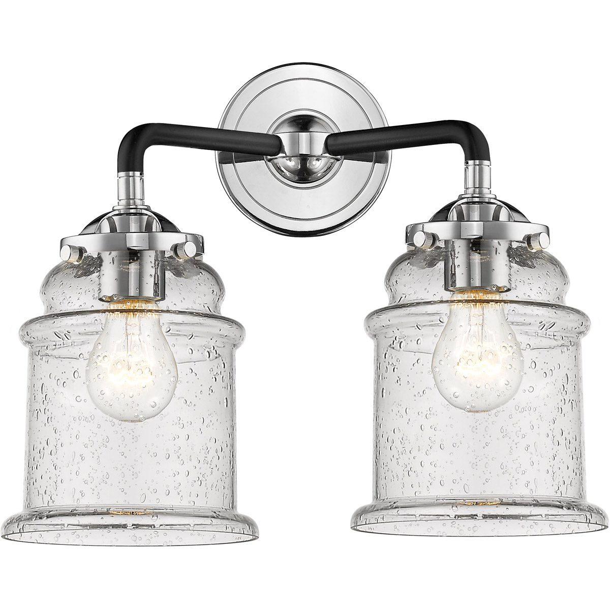 Nouveau Canton 2 Light 14 inch Black Polished Nickel Bath Vanity Light Wall Light in Seedy Glass, Nouveau