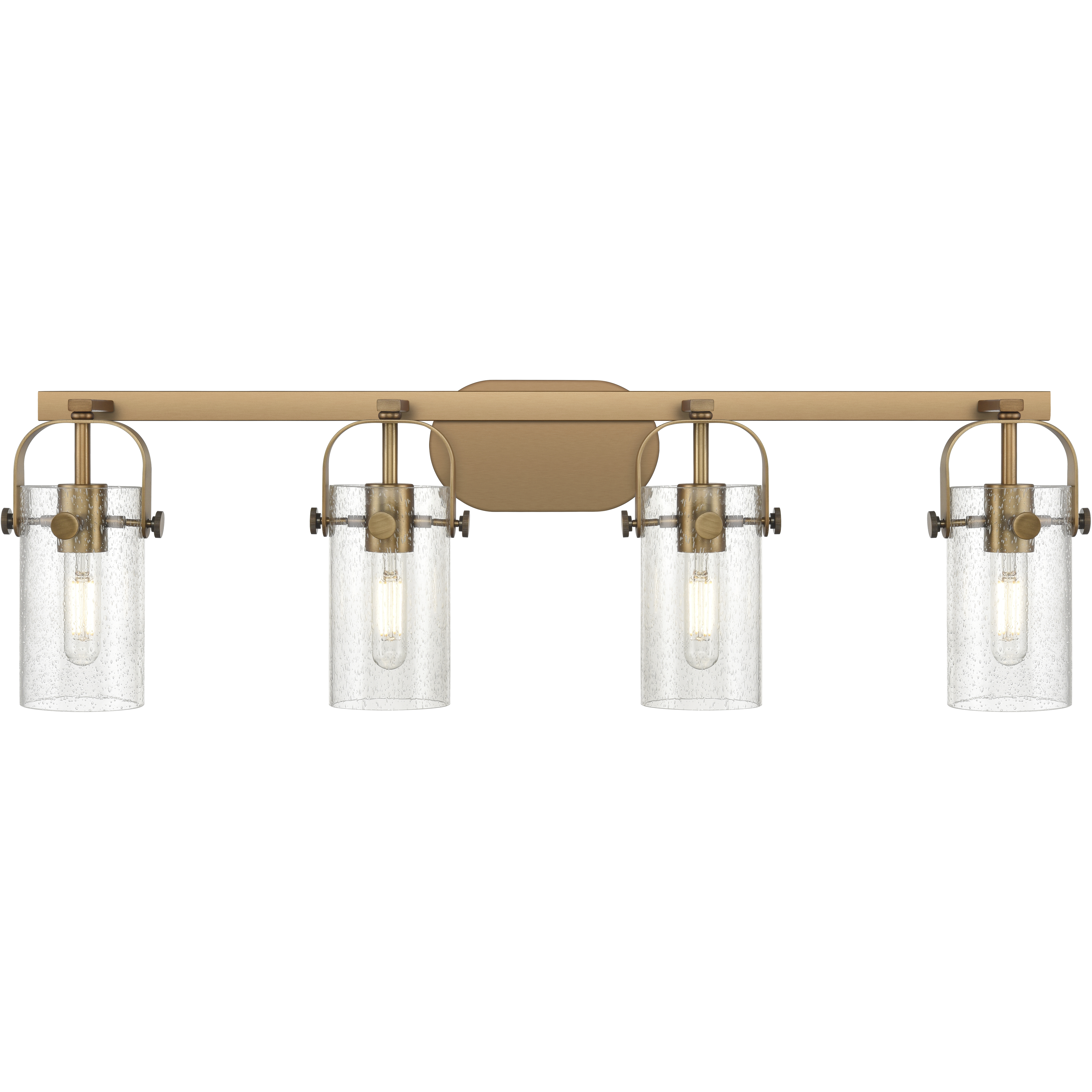 Pilaster II Cylinder 4 Light 34.88 inch Brushed Brass Bath Vanity Light Wall Light in Seedy Glass