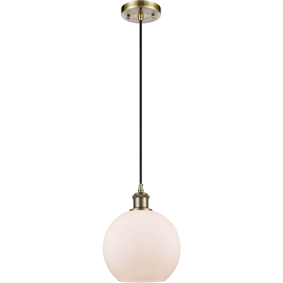 Ballston Athens 1 Light 8 inch Antique Brass Mini Pendant Ceiling Light in Incandescent, Matte White Glass, Ballston