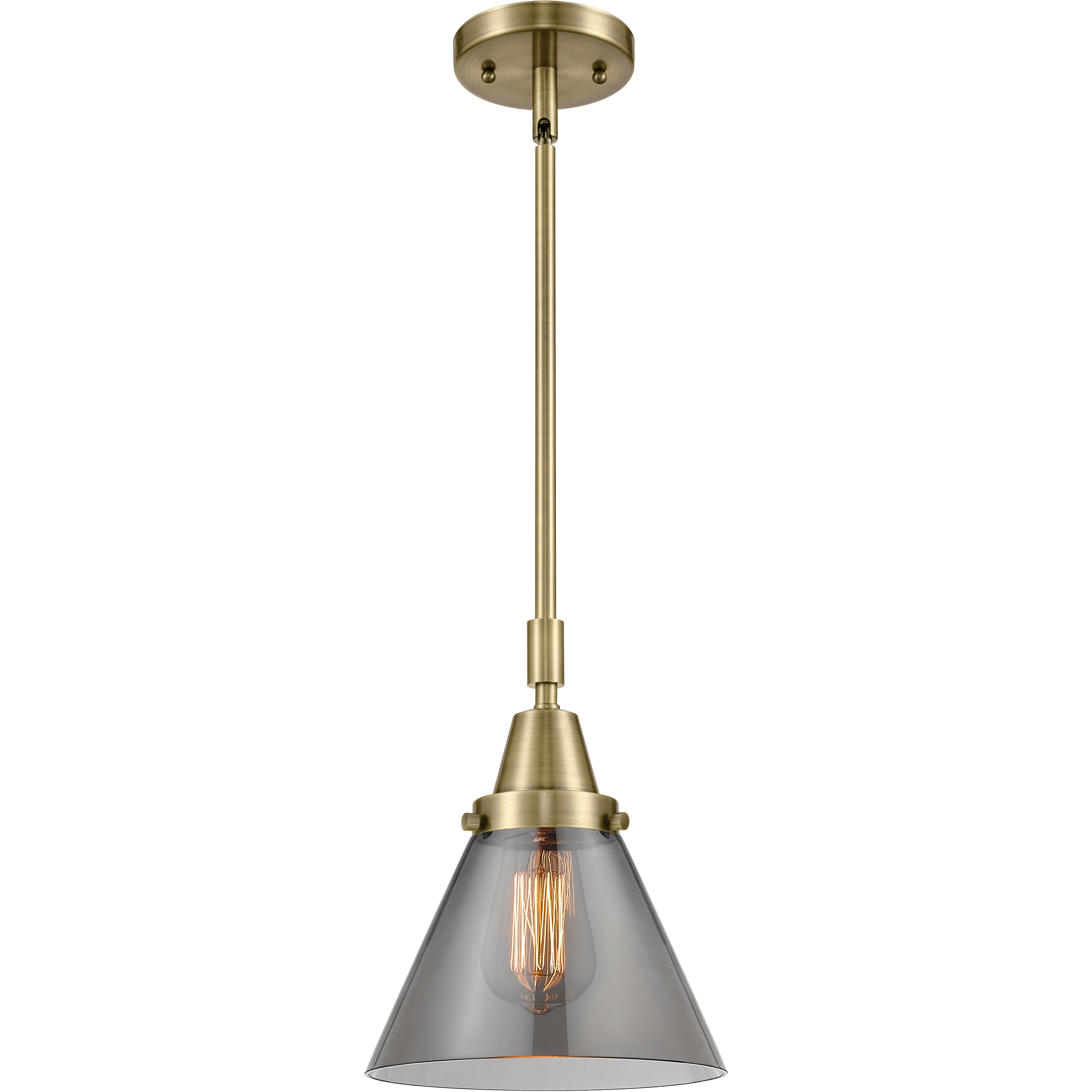 Franklin Restoration X-Large Cone LED 12 inch Antique Brass Mini Pendant Ceiling Light in Plated Smoke Glass