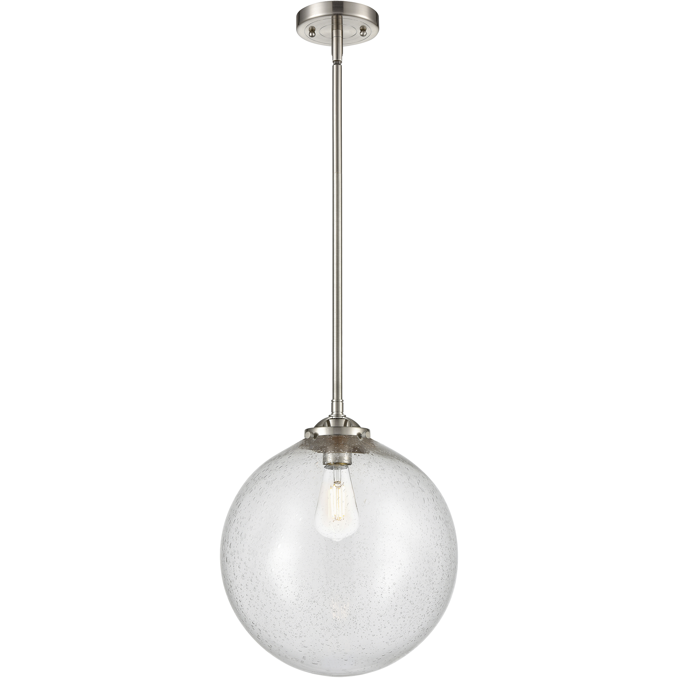 Nouveau Beacon 1 Light 12 inch Brushed Satin Nickel Mini Pendant Ceiling Light in Incandescent, Seedy, Nouveau