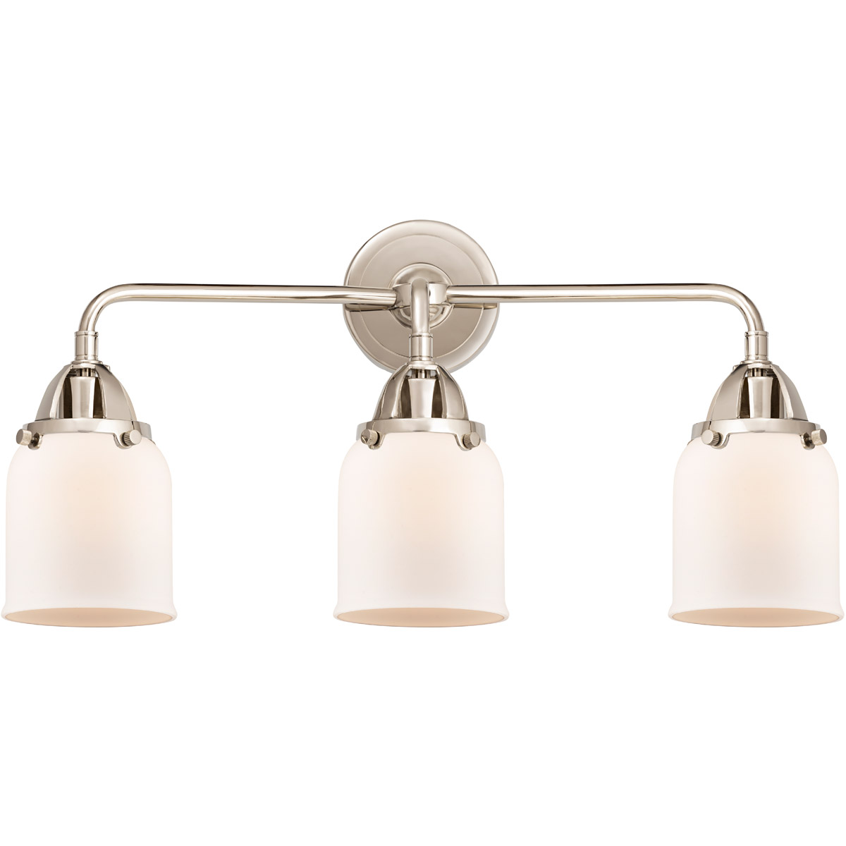 Nouveau 2 Small Bell 3 Light 23 inch Polished Nickel Bath Vanity Light Wall Light in Matte White Glass