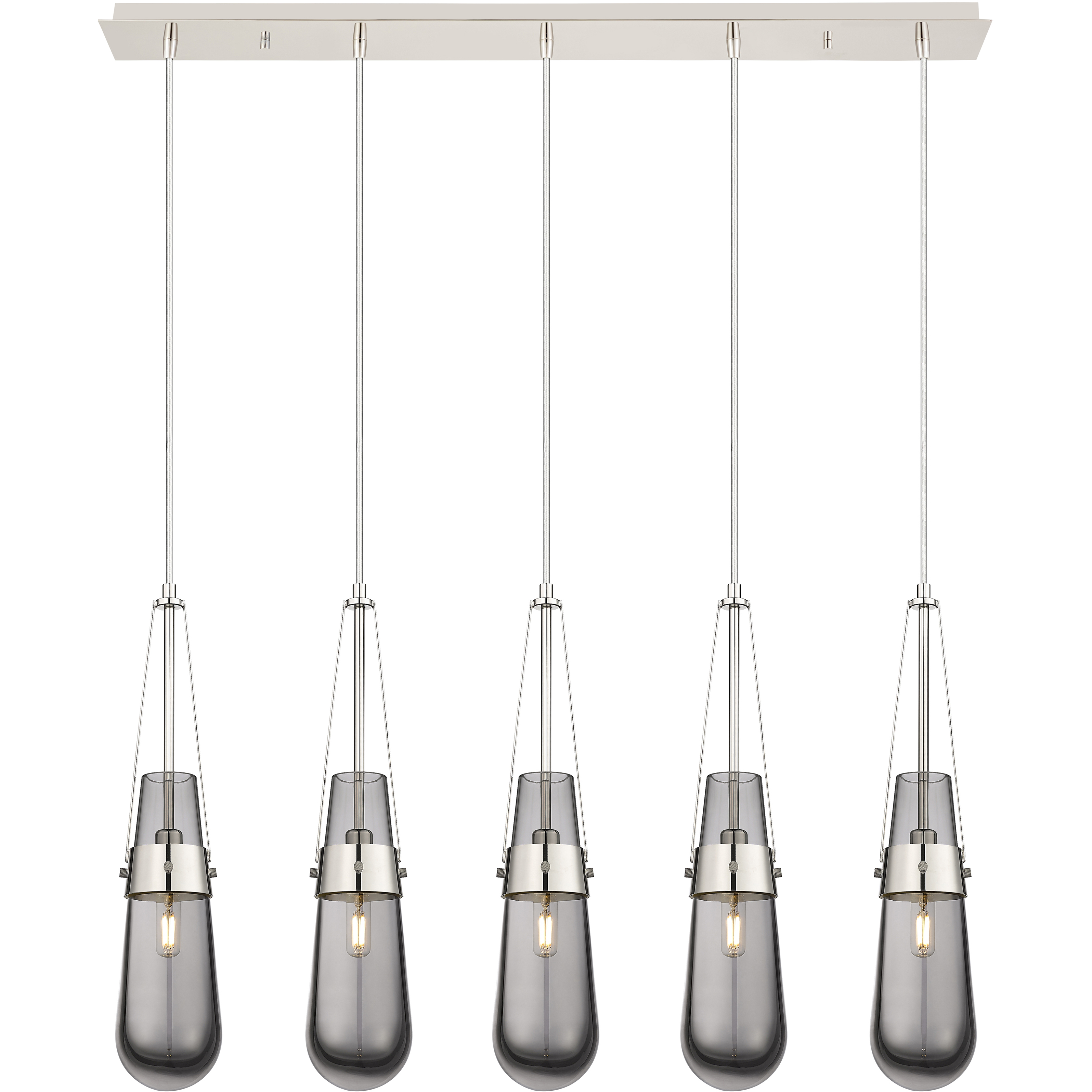 Milan 5 Light 36.13 inch Polished Nickel Linear Pendant Ceiling Light in Light Smoke Glass