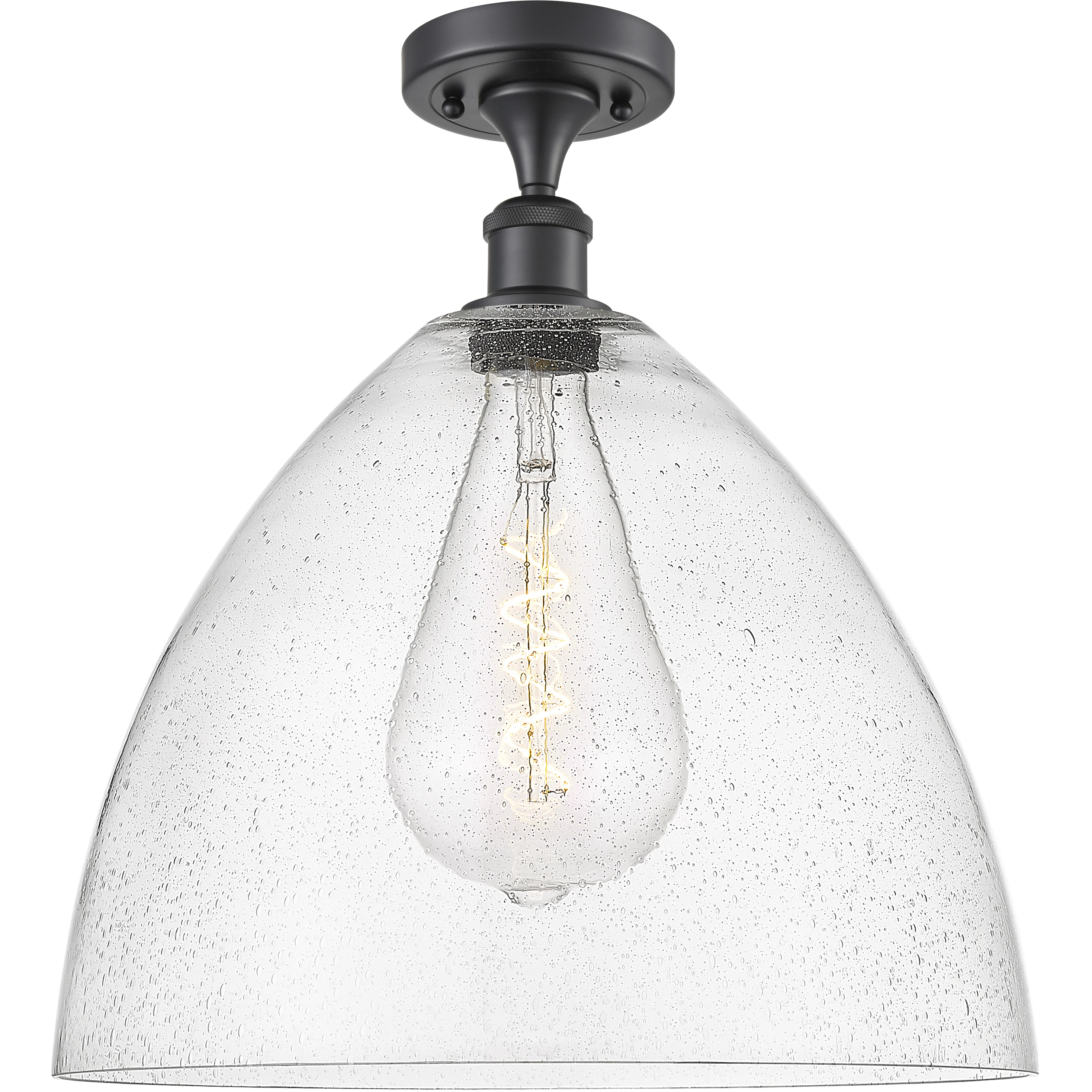 Edison Bristol Glass 1 Light 16 inch Matte Black Semi-Flush Mount Ceiling Light in Seedy Glass
