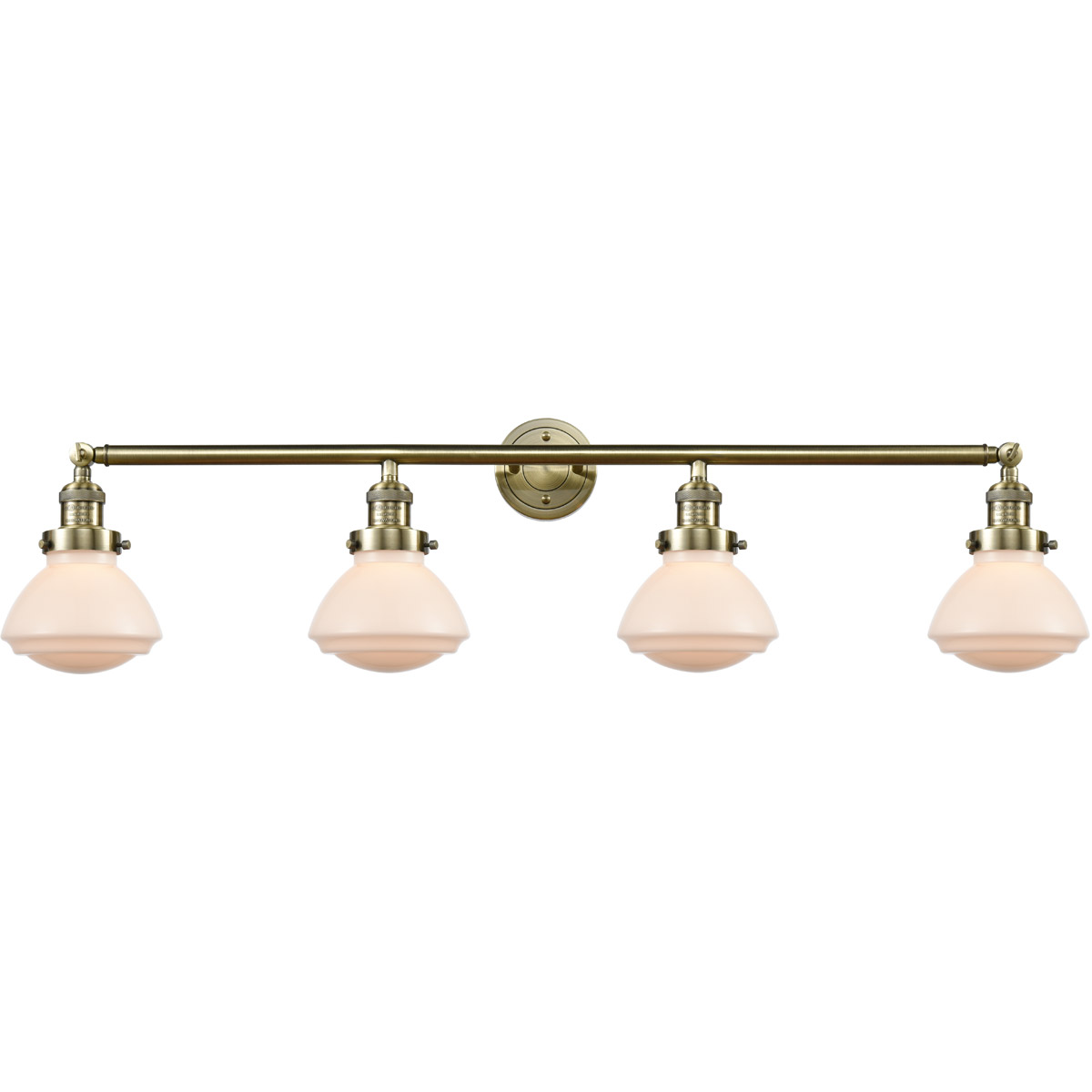 Franklin Restoration Olean 4 Light 43 inch Antique Brass Bath Vanity Light Wall Light in Incandescent, Matte White Glass, Franklin Restoration