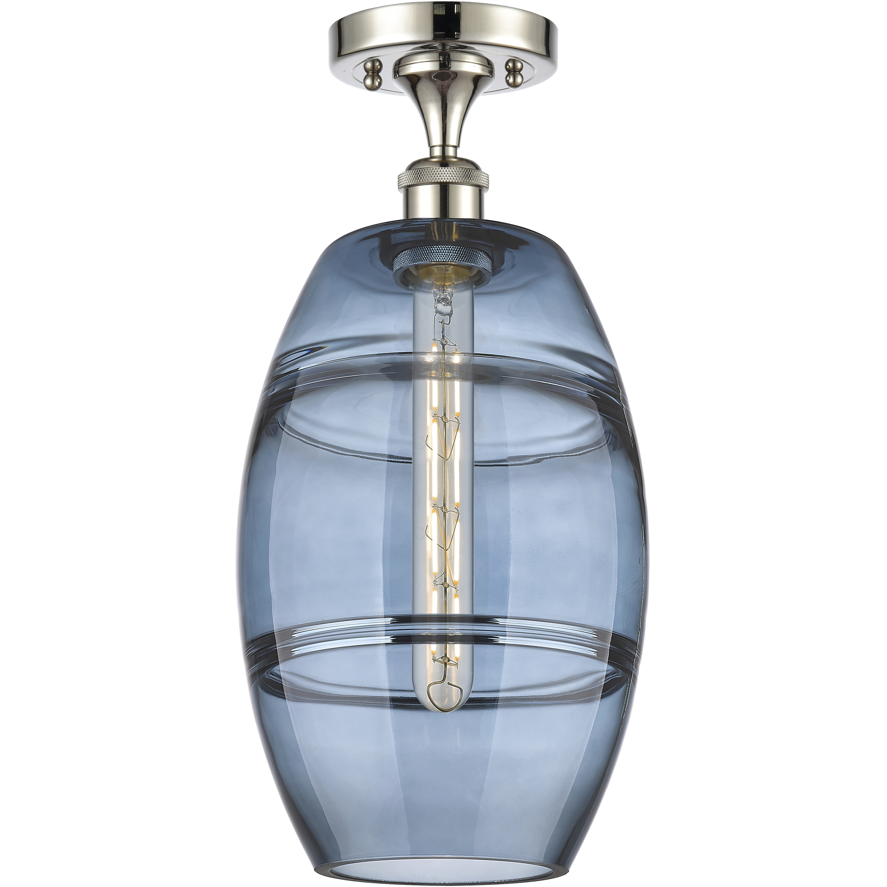 Edison Vaz 1 Light 8 inch Polished Nickel Semi-Flush Mount Ceiling Light in Princess Blue Glass