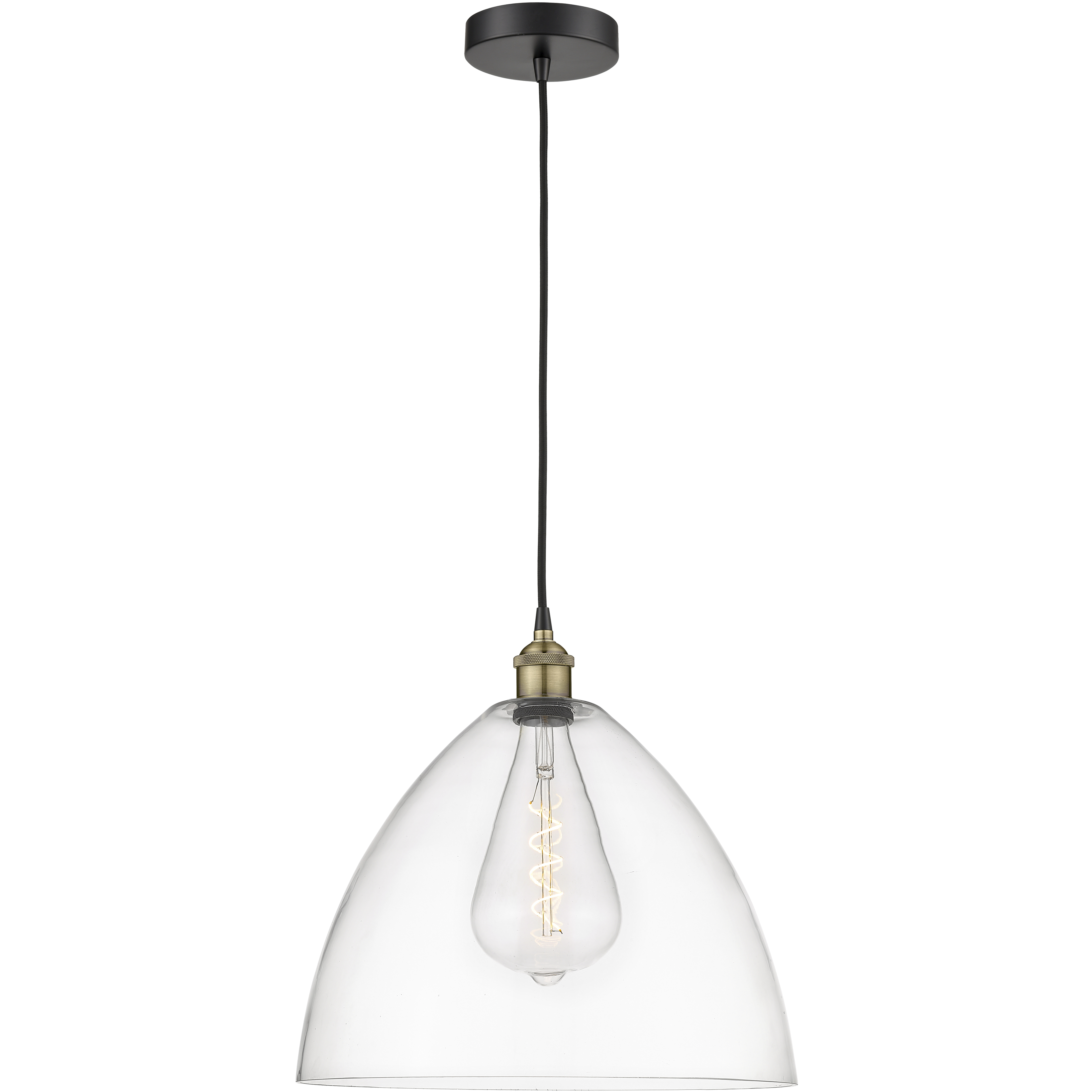 Edison Dome 1 Light 16 inch Black Antique Brass Pendant Ceiling Light in Clear Glass