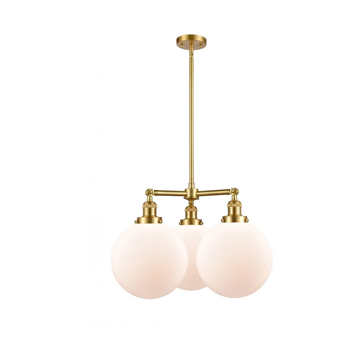 Franklin Restoration X-Large Beacon 3 Light 24 inch Satin Gold Chandelier Ceiling Light in Matte White Glass, Franklin Restoration