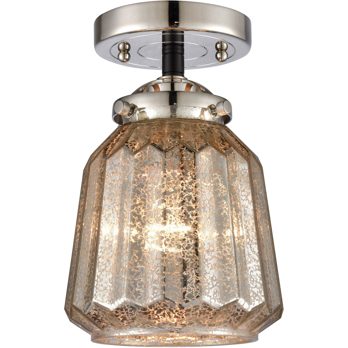 Nouveau Chatham 1 Light 6 inch Black Polished Nickel Semi-Flush Mount Ceiling Light in Mercury Glass, Nouveau