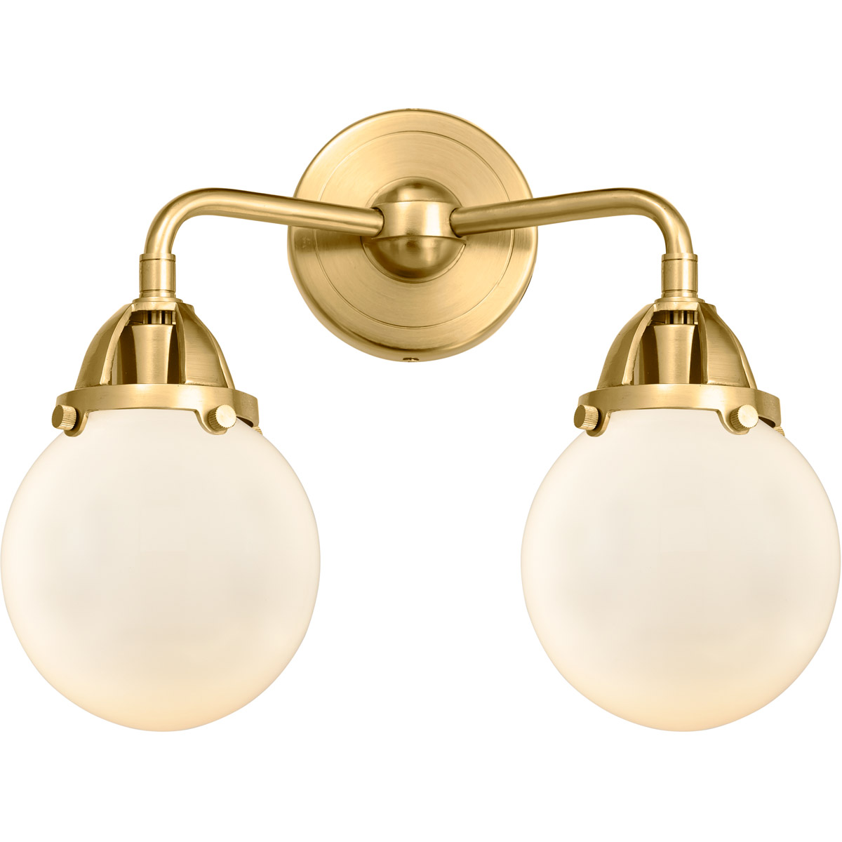Nouveau 2 Beacon LED 14 inch Satin Gold Bath Vanity Light Wall Light in Matte White Glass
