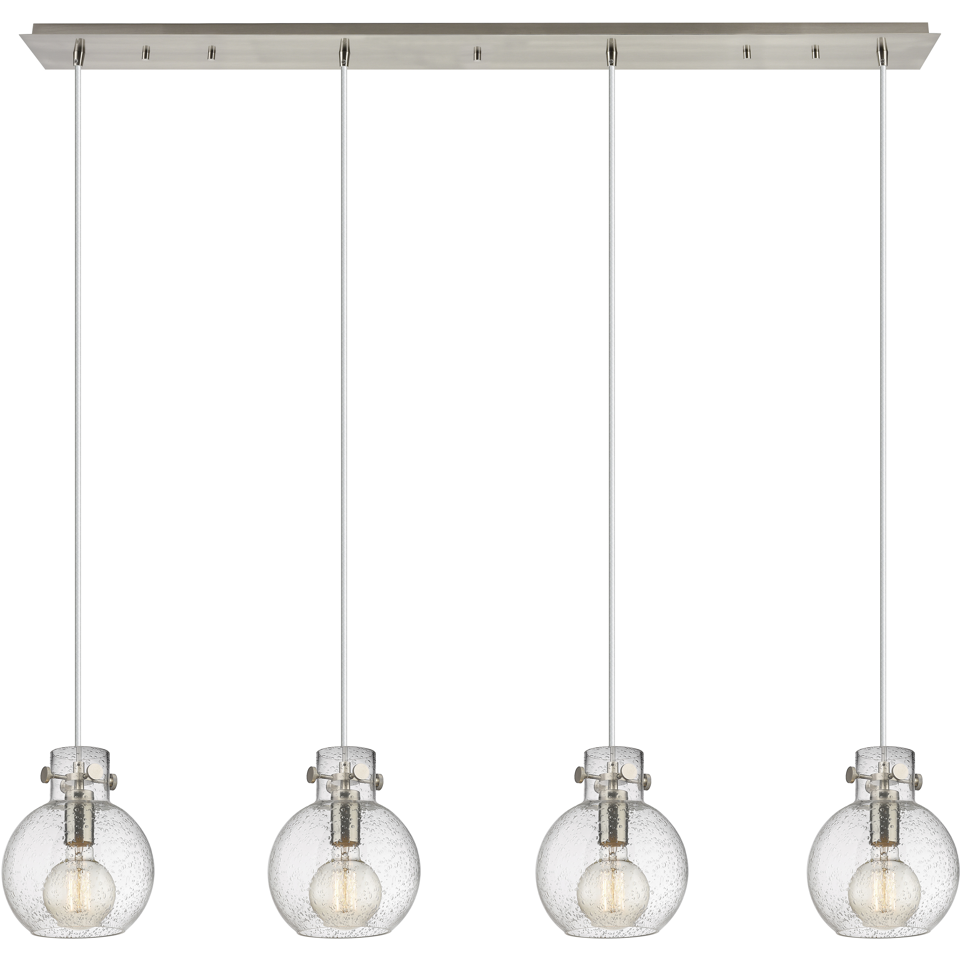 Newton Sphere 4 Light 51.75 inch Brushed Satin Nickel Linear Pendant Ceiling Light in Seedy Glass