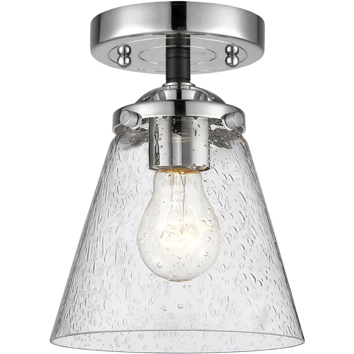 Nouveau Small Cone LED 6 inch Black Polished Nickel Semi-Flush Mount Ceiling Light in Seedy Glass, Nouveau