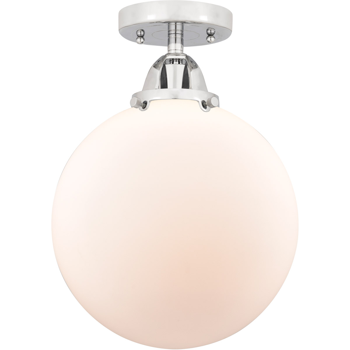 Nouveau 2 Beacon 1 Light 10 inch Polished Chrome Semi-Flush Mount Ceiling Light in Matte White Glass